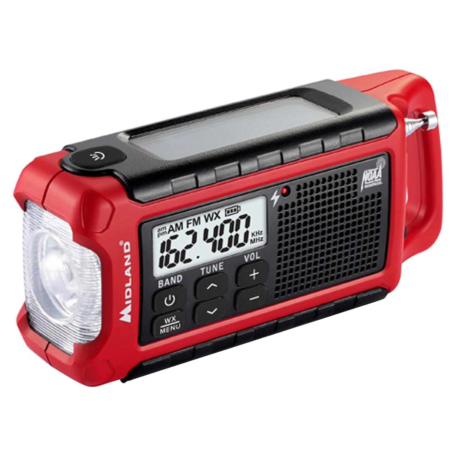 Radio Meteorológica de Emergencia Midland ER210 - Compacta, Manivela, Alertas NOAA, Linterna SOS