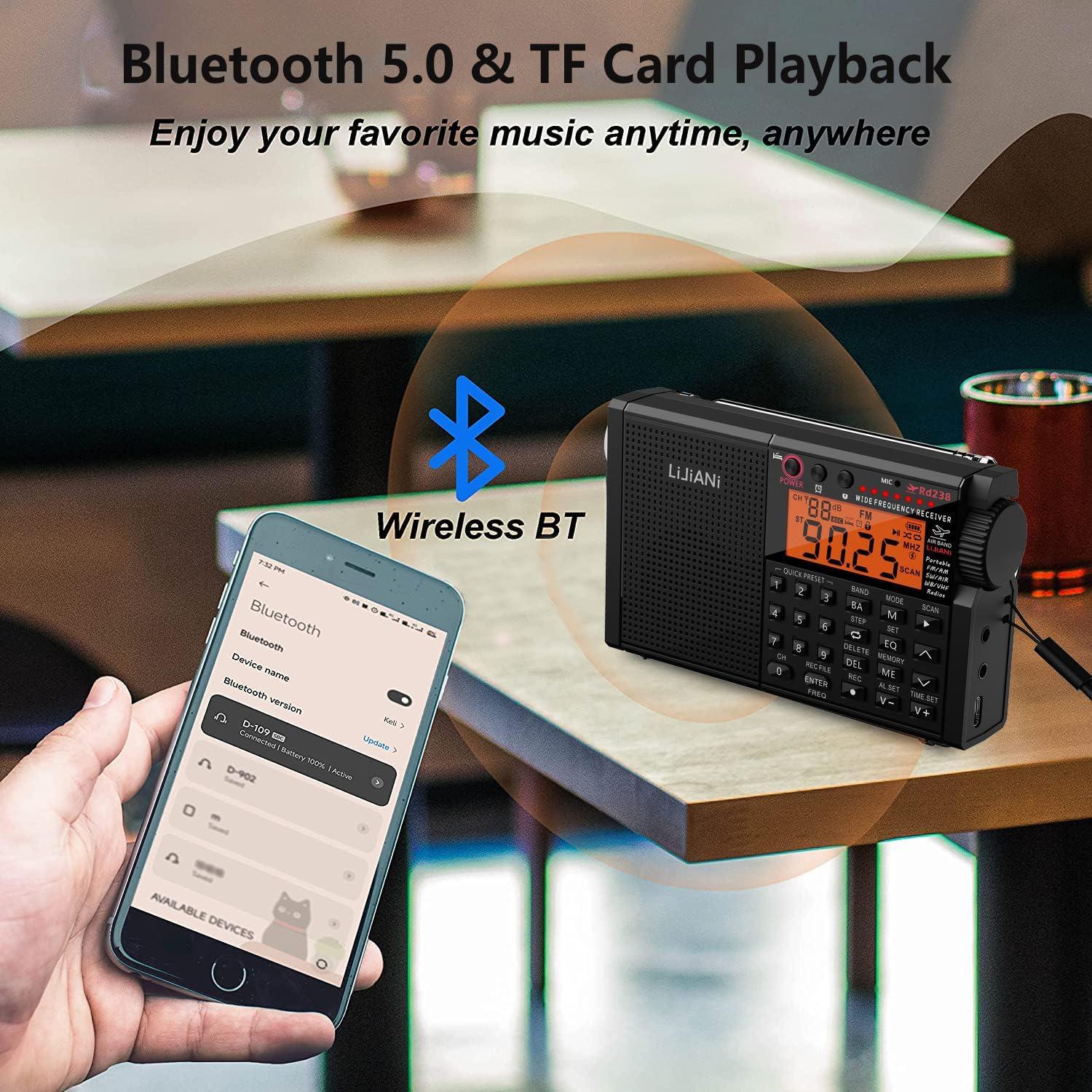 Radio de Onda Corta LIJIANI 6-Bandas con Bluetooth y Linterna