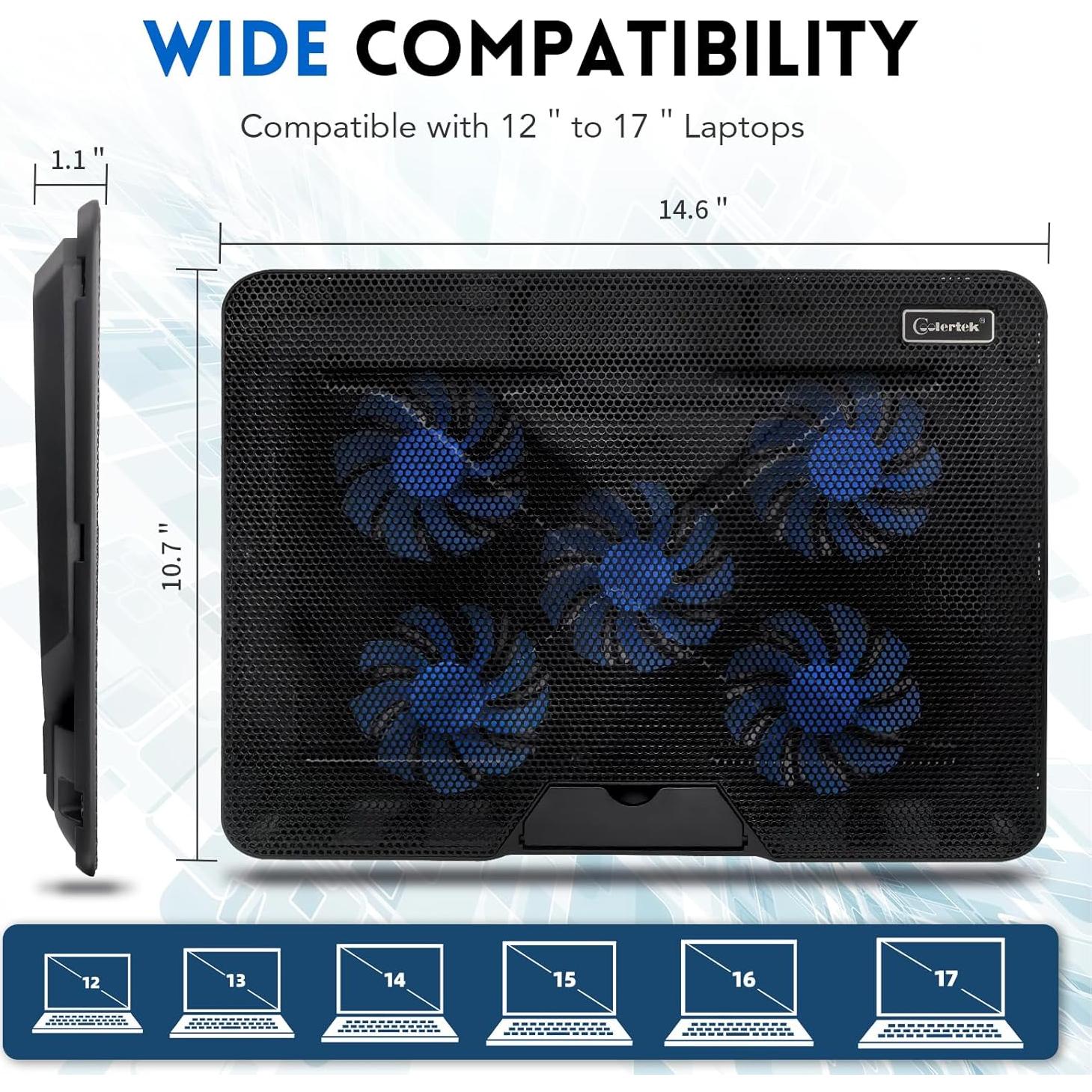 Base de Enfriamiento Coolertek para Laptop 12-17" con 5 Ventiladores