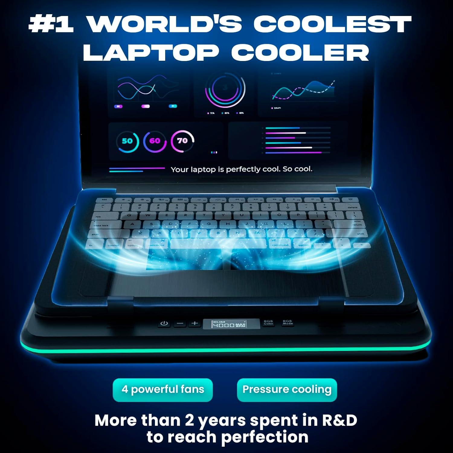 KLIM Turbofrost Enfriador de Laptop hasta 43.18 cm - 4 Ventiladores RGB