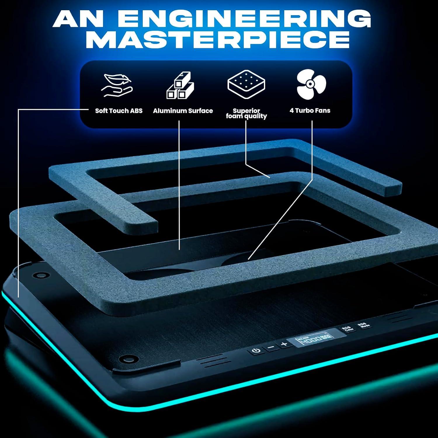 KLIM Turbofrost Enfriador de Laptop hasta 43.18 cm - 4 Ventiladores RGB