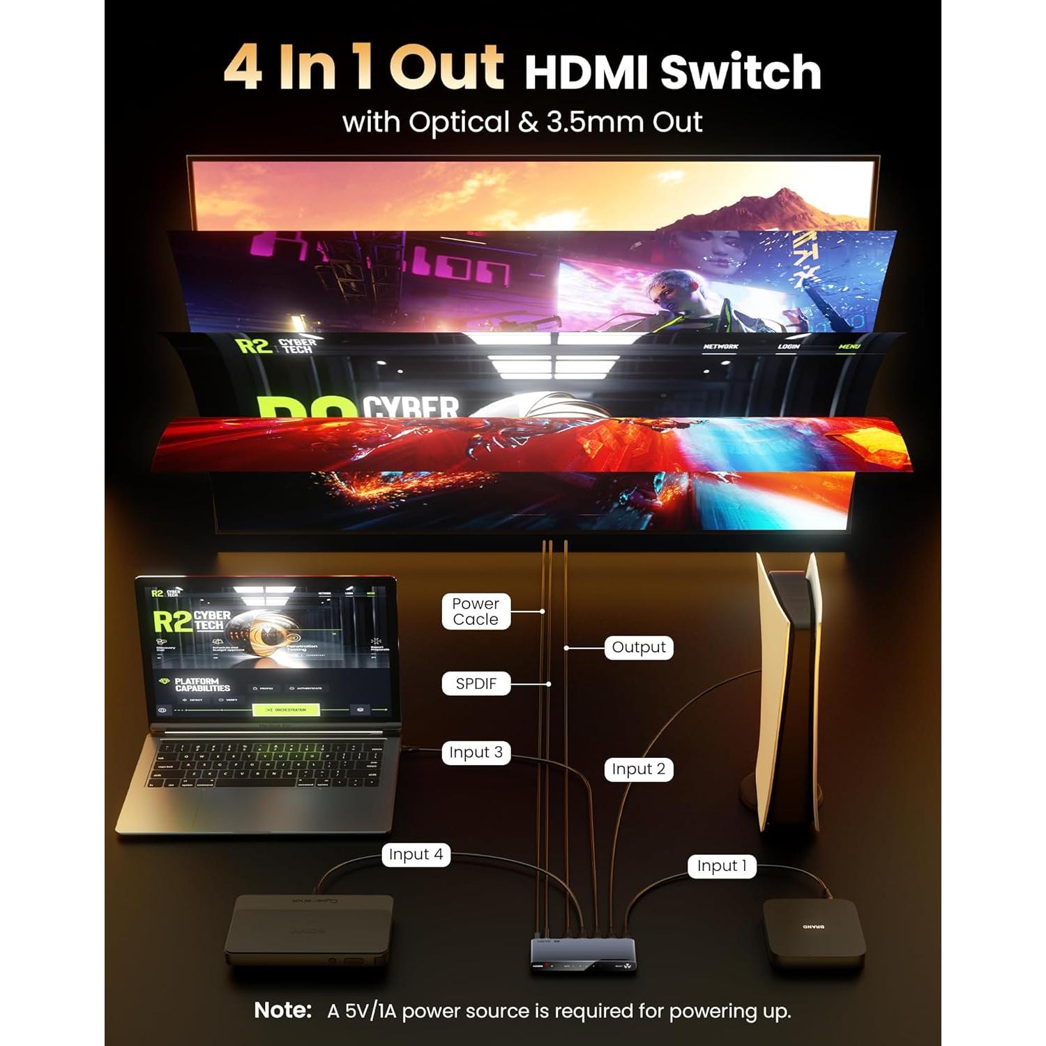 Base de Enfriamiento para Laptop y Conmutador HDMI 2.1 4K 8K