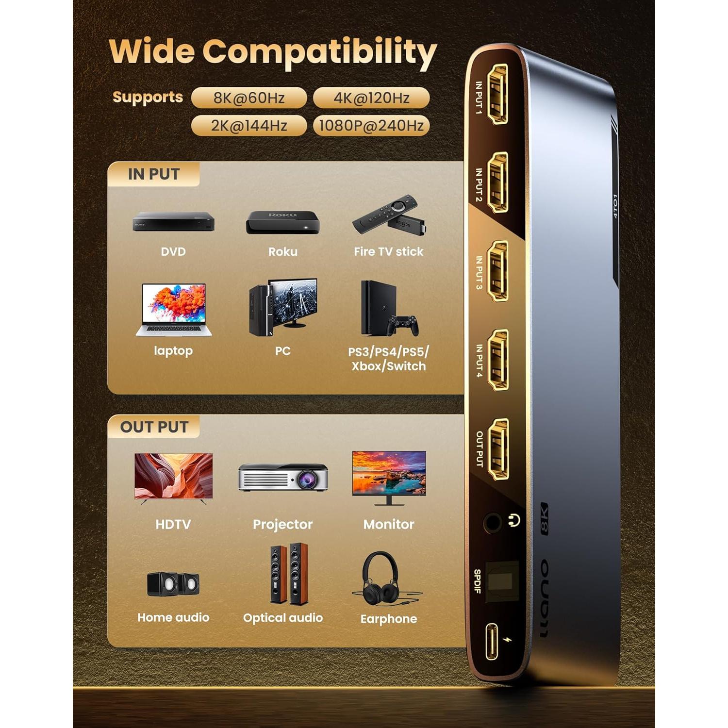 Base de Enfriamiento para Laptop y Conmutador HDMI 2.1 4K 8K