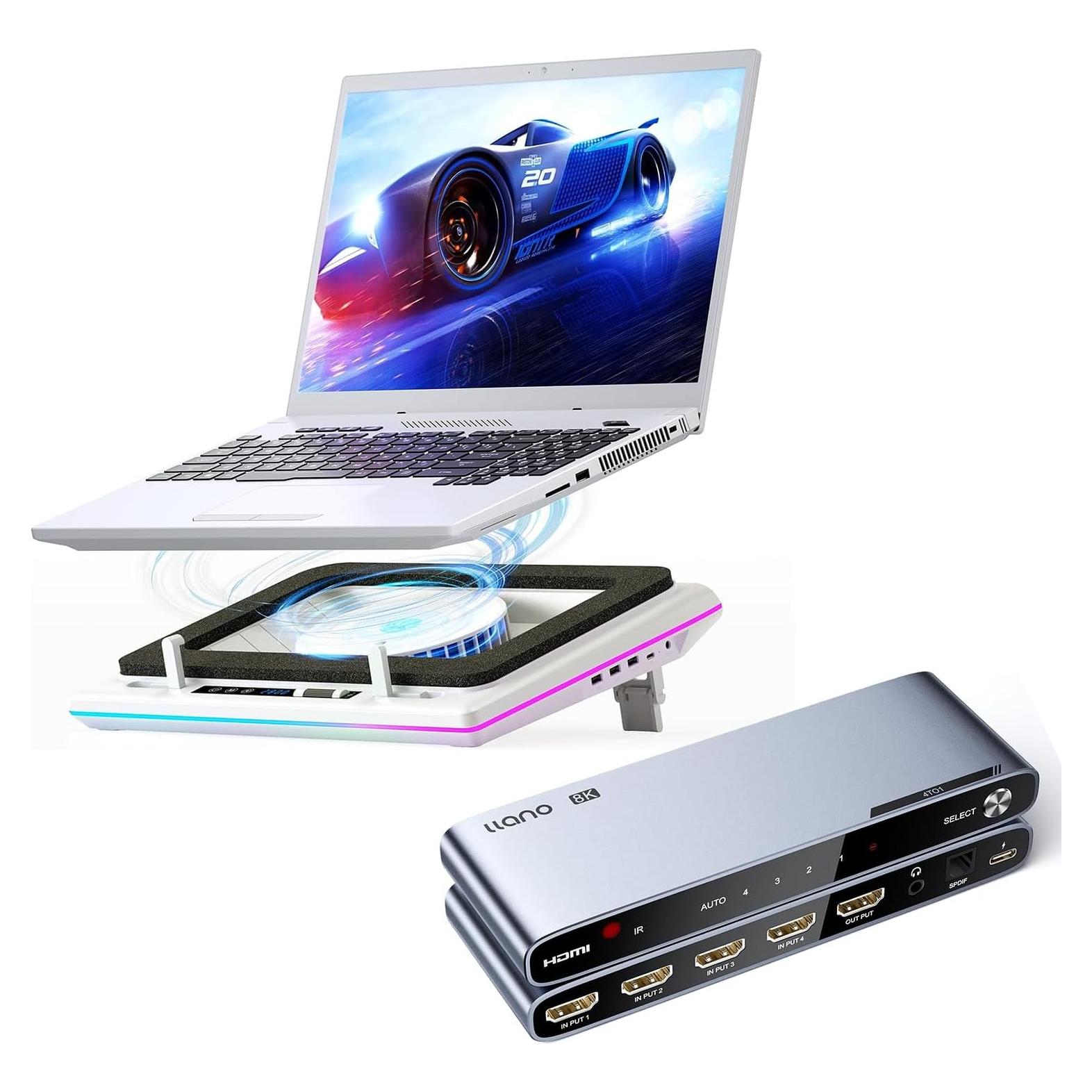 Base de Enfriamiento para Laptop Llano con RGB y Conmutador HDMI 2.1