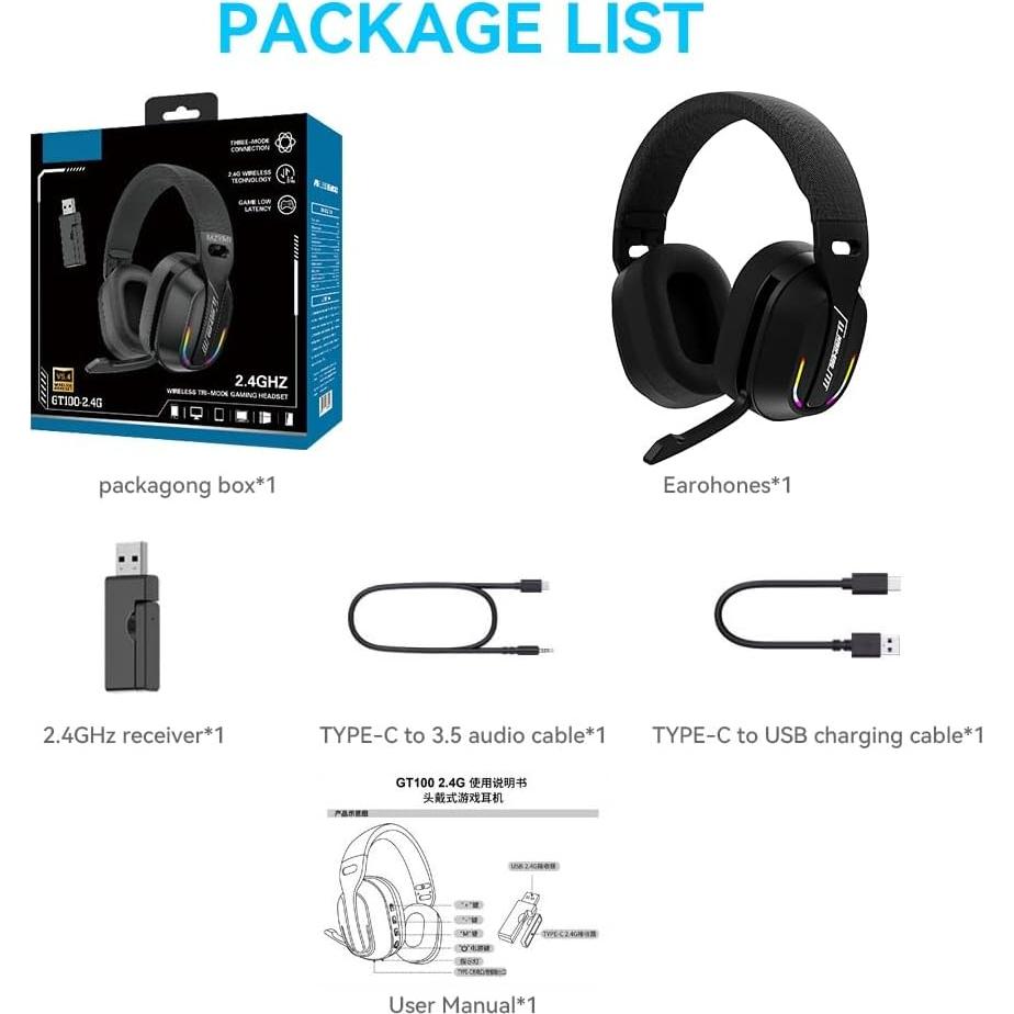 Auriculares Gaming Inalámbricos MZYMI GT100 - 20H, Bluetooth 5.4, Micrófono ENC