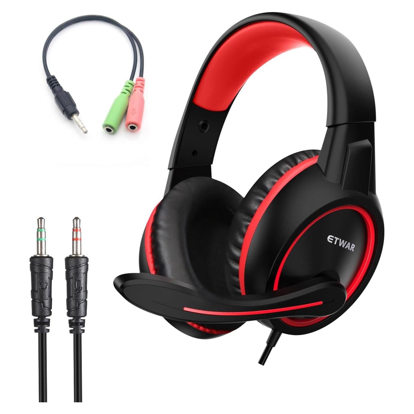 Auriculares Gaming ETWAR B3 Rojo con Micrófono y Aislamiento de Ruido