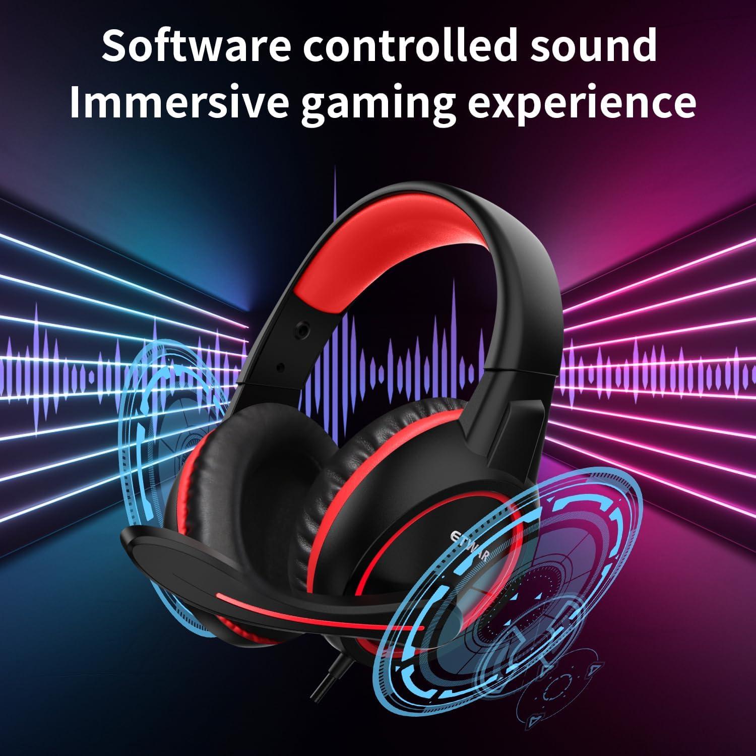 Auriculares Gaming ETWAR B3 Rojo con Micrófono y Aislamiento de Ruido