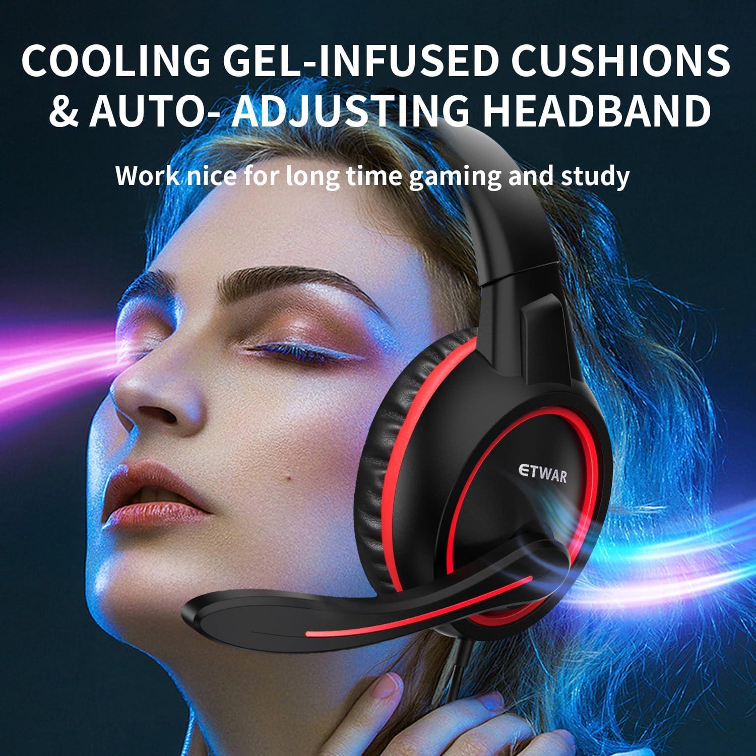 Auriculares Gaming ETWAR B3 Rojo con Micrófono y Aislamiento de Ruido