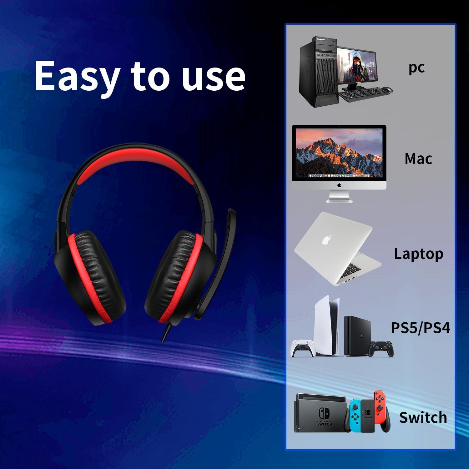 Auriculares Gaming ETWAR B3 Rojo con Micrófono y Aislamiento de Ruido