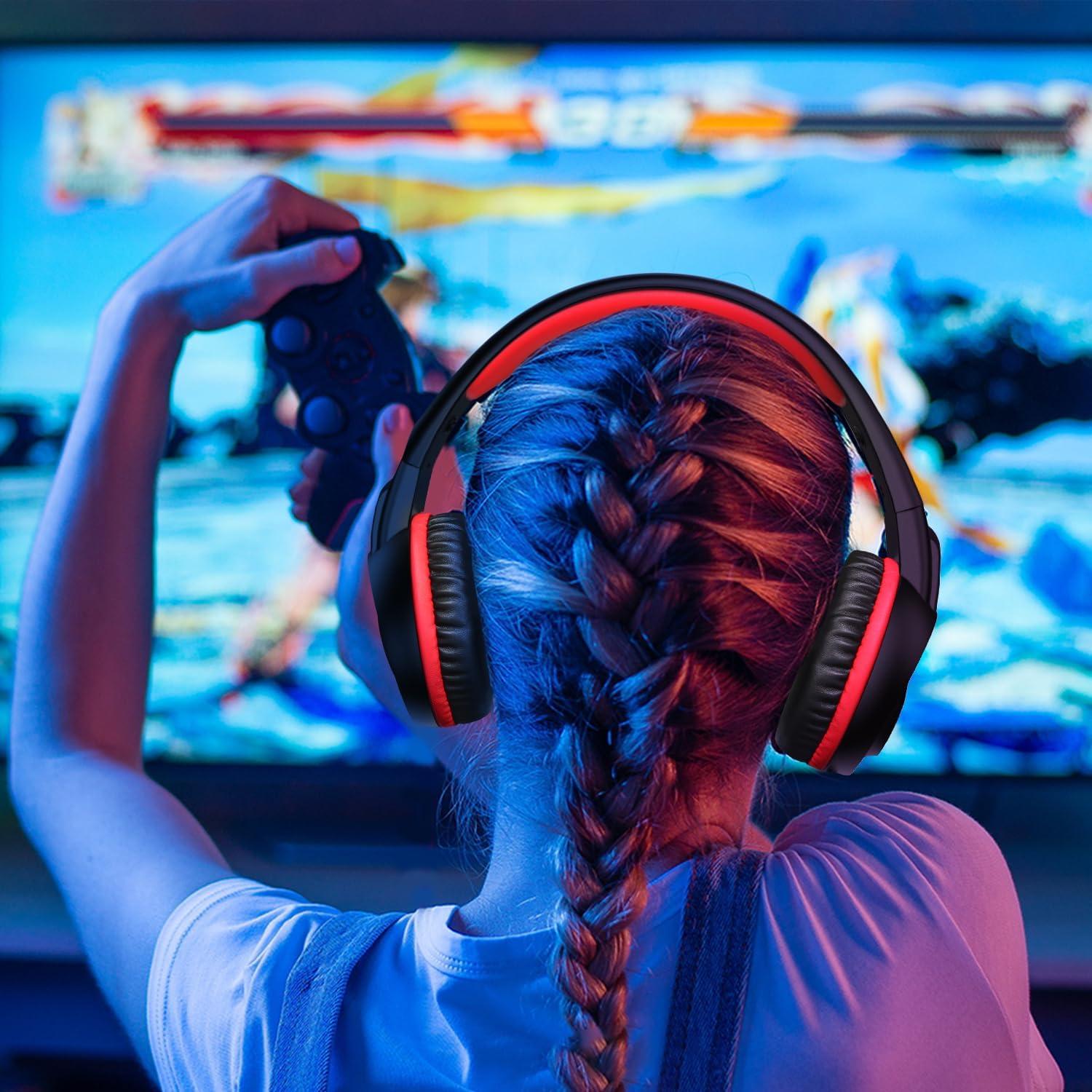 Auriculares Gaming ETWAR B3 Rojo con Micrófono y Aislamiento de Ruido