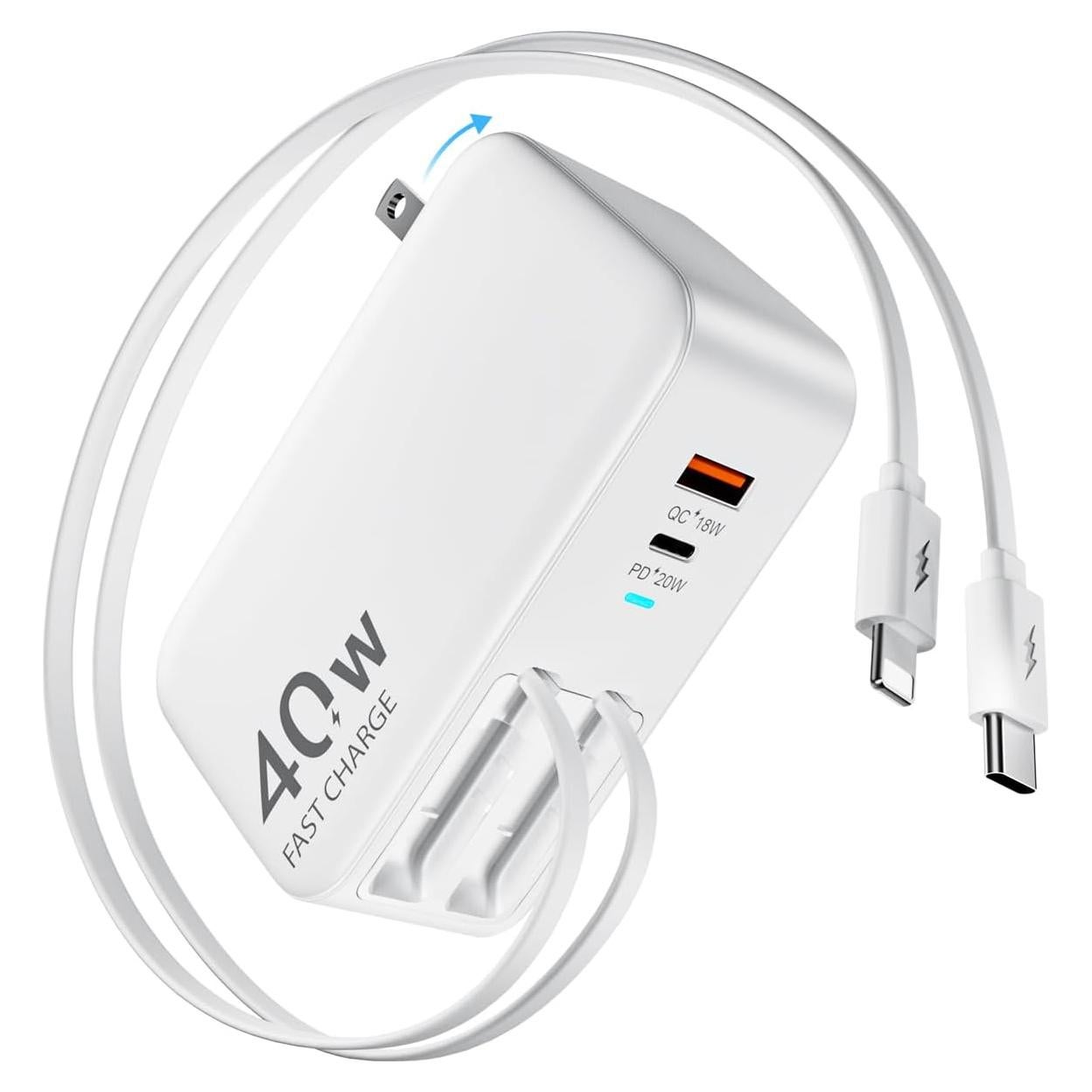 Cargador de pared retráctil DreamBee 40W 4-en-1 con cables