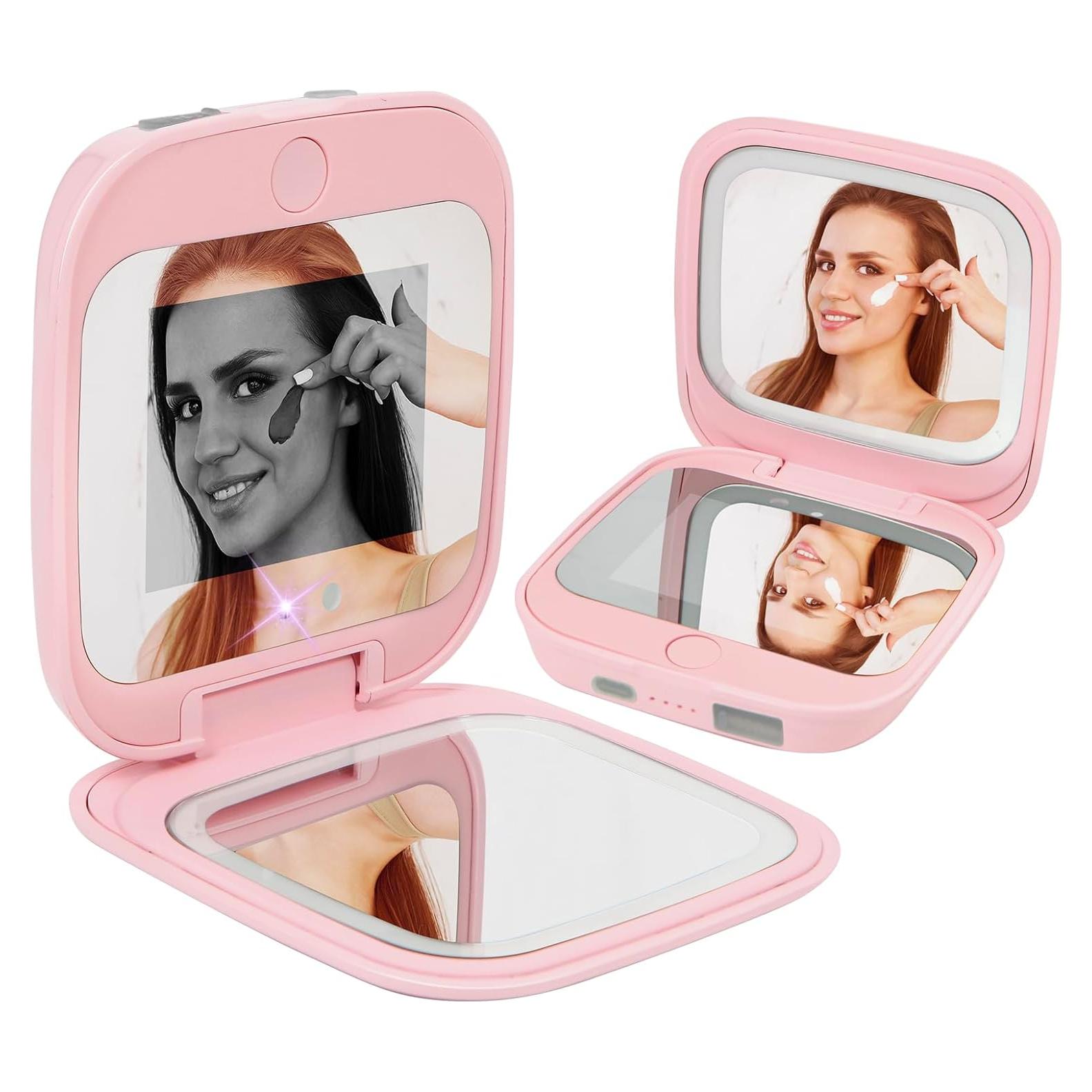 Espejo UV HiPai Doble Cara 3.5" Rosa con Luz LED y Aumento 2x