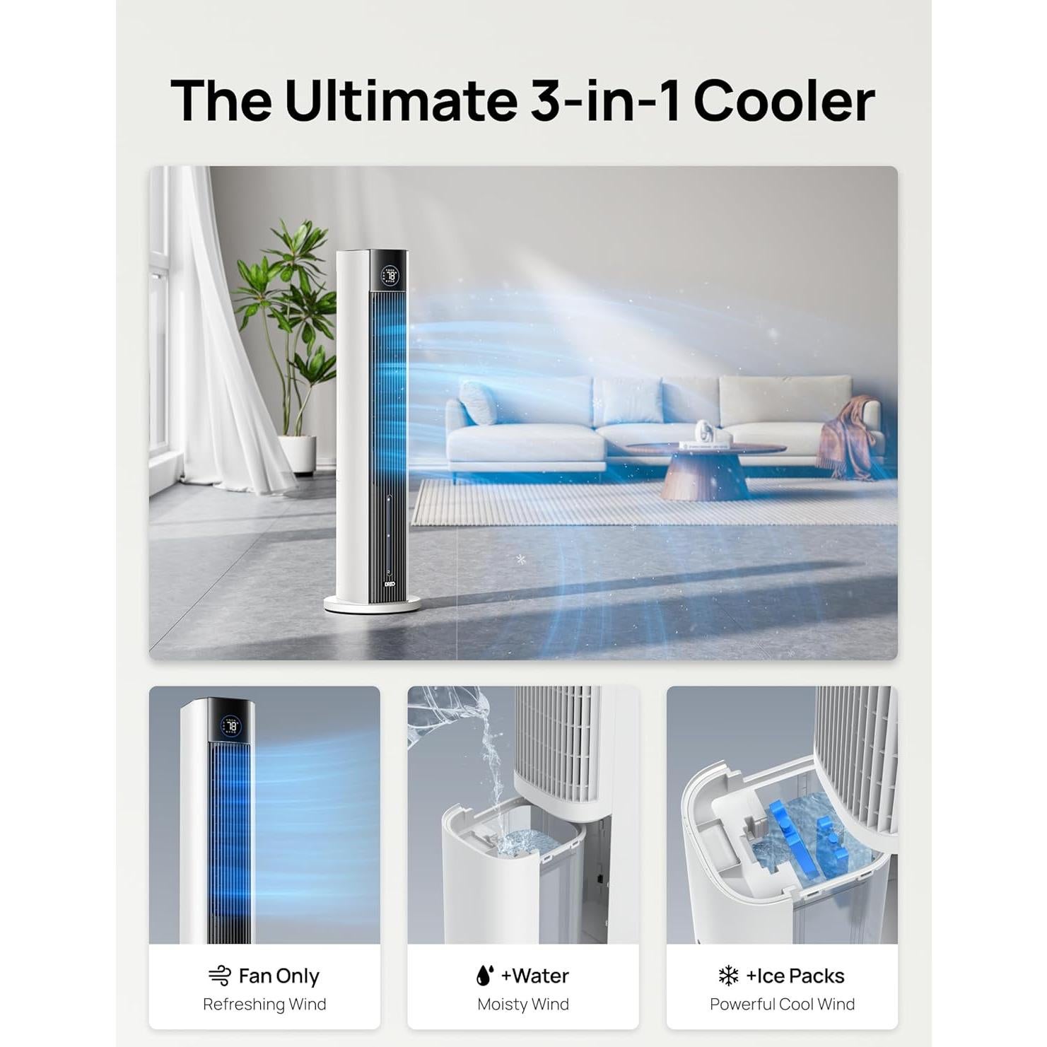 Ventilador Torre Dreo IceWind 712S 109 cm Blanco 4 Velocidades