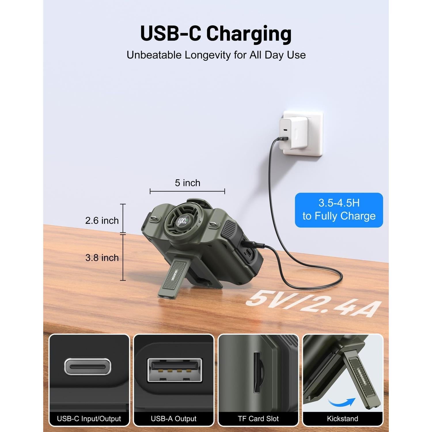 Ventilador Portátil BLAVOR PN-W50 con Altavoz Bluetooth 4-en-1