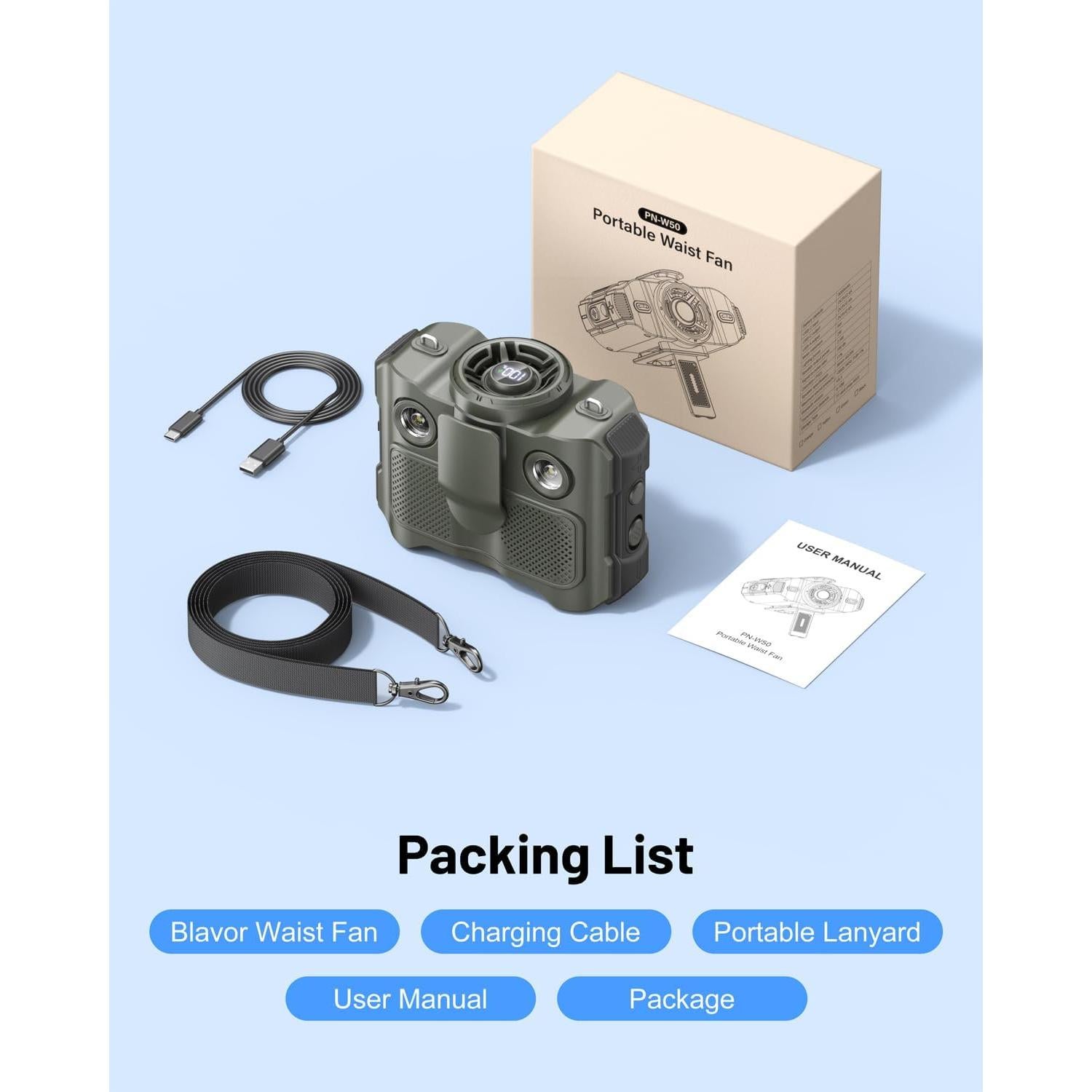 Ventilador Portátil BLAVOR PN-W50 con Altavoz Bluetooth 4-en-1