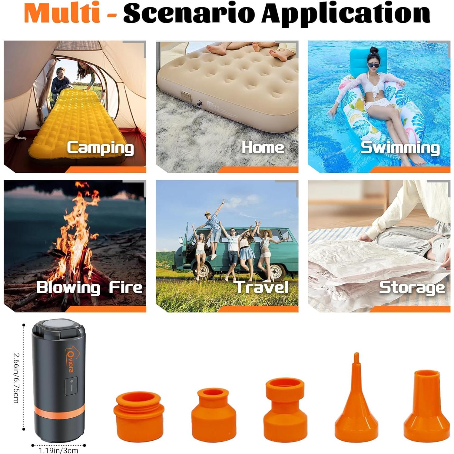 Mini Bomba de Aire Eléctrica Oviora con Luz LED y 5 Boquillas