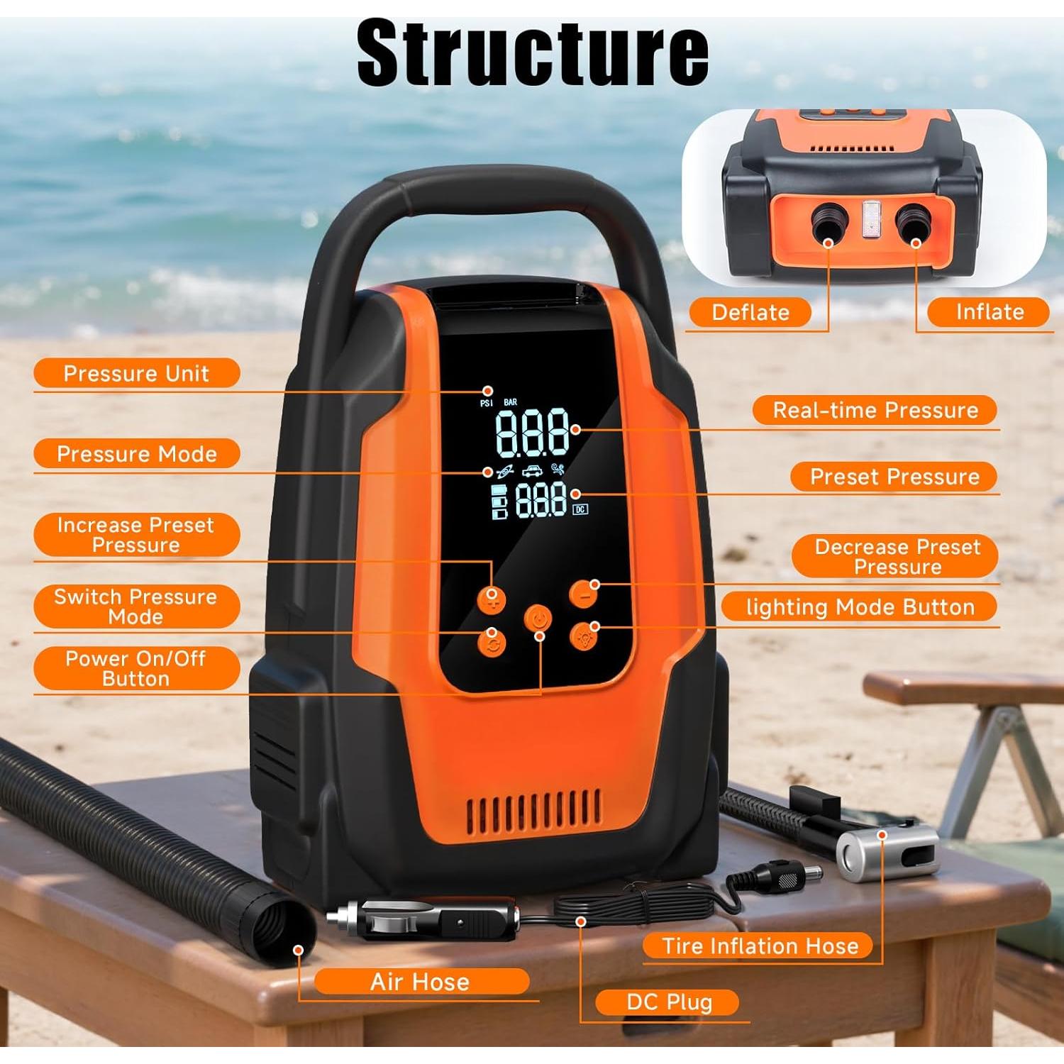 Bomba de Aire Eléctrica Komobe 50PSI para Paddle Board y Neumáticos