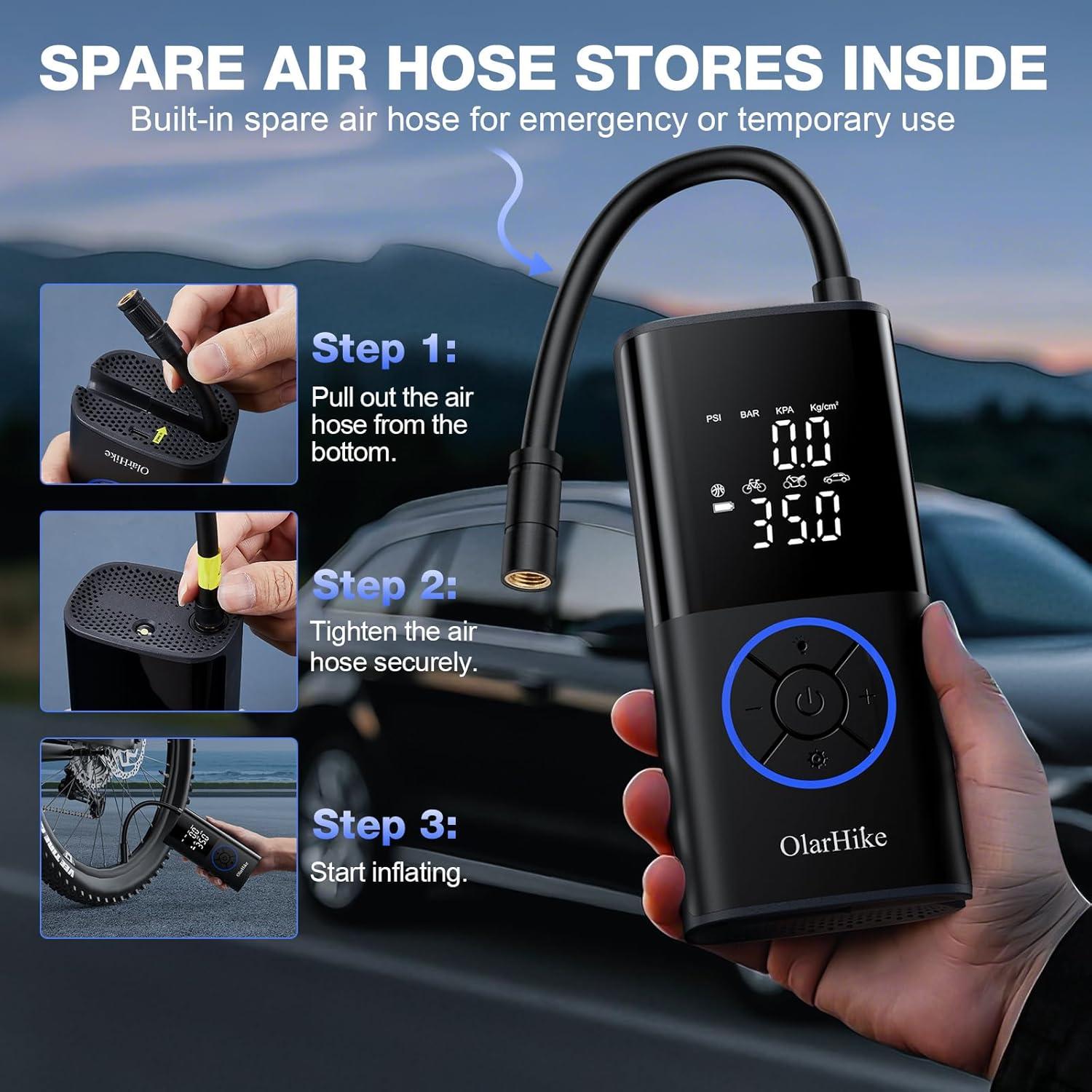 Compresor de Aire Portátil OlarHike 160 PSI con Luz LED