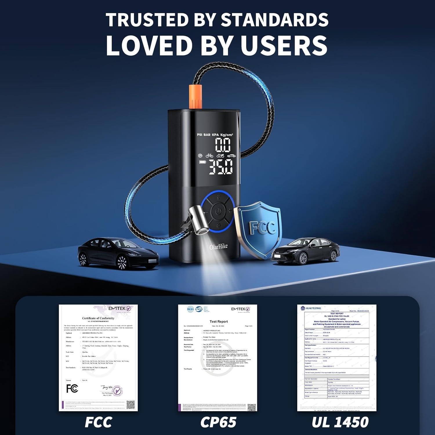 Compresor de Aire Portátil OlarHike 160 PSI con Luz LED