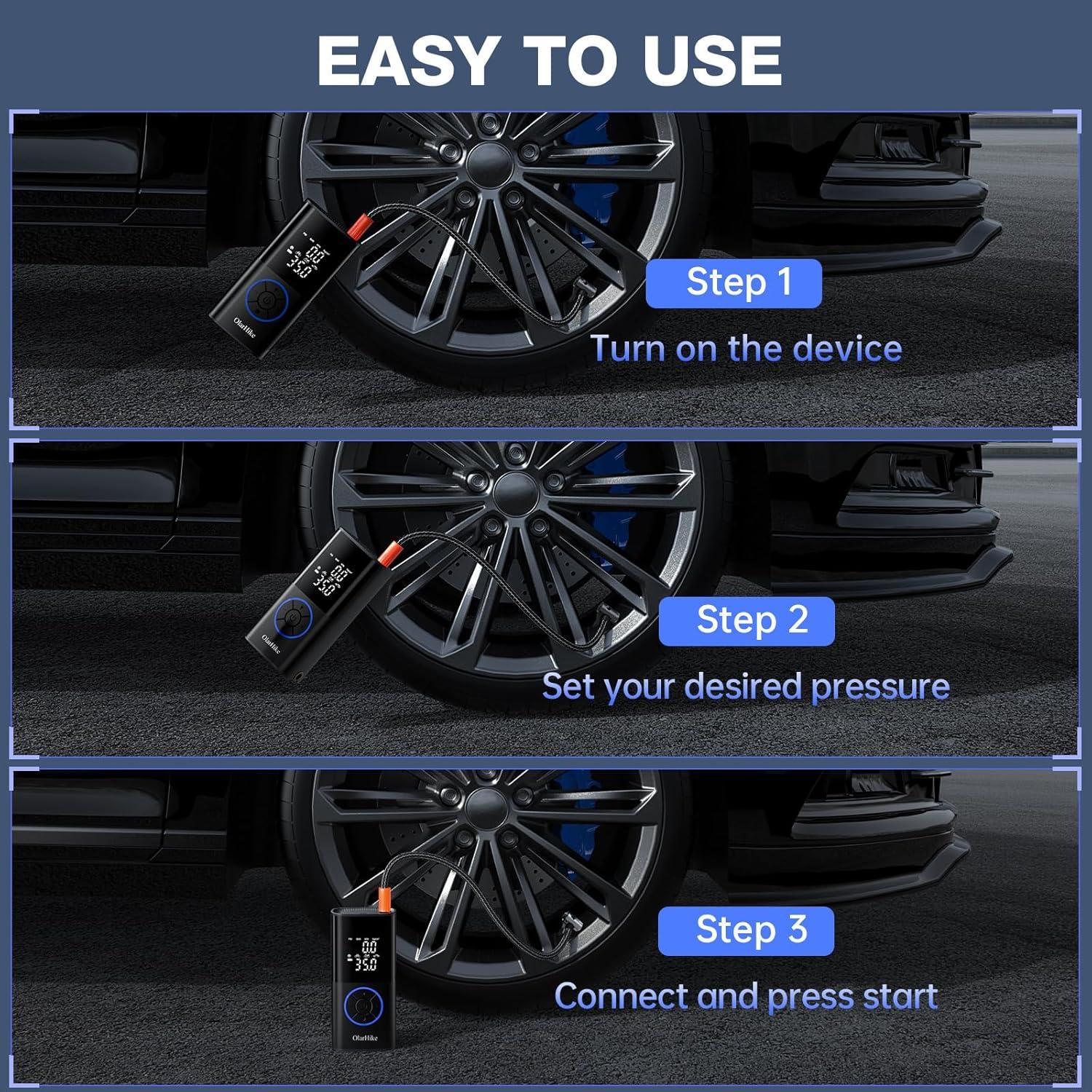 Compresor de Aire Portátil OlarHike 160 PSI con Luz LED