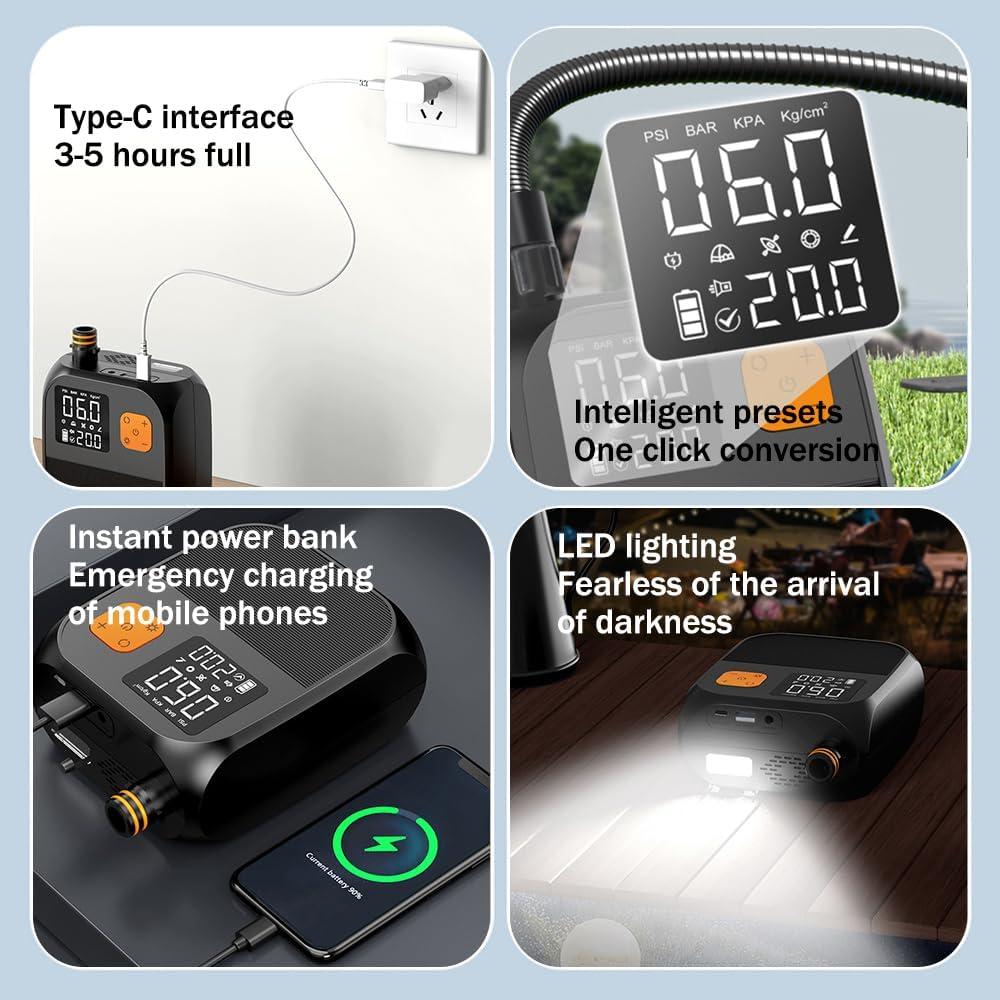 Bomba de Aire Eléctrica 3T6B 8000mAh 25PSI para Paddle Board