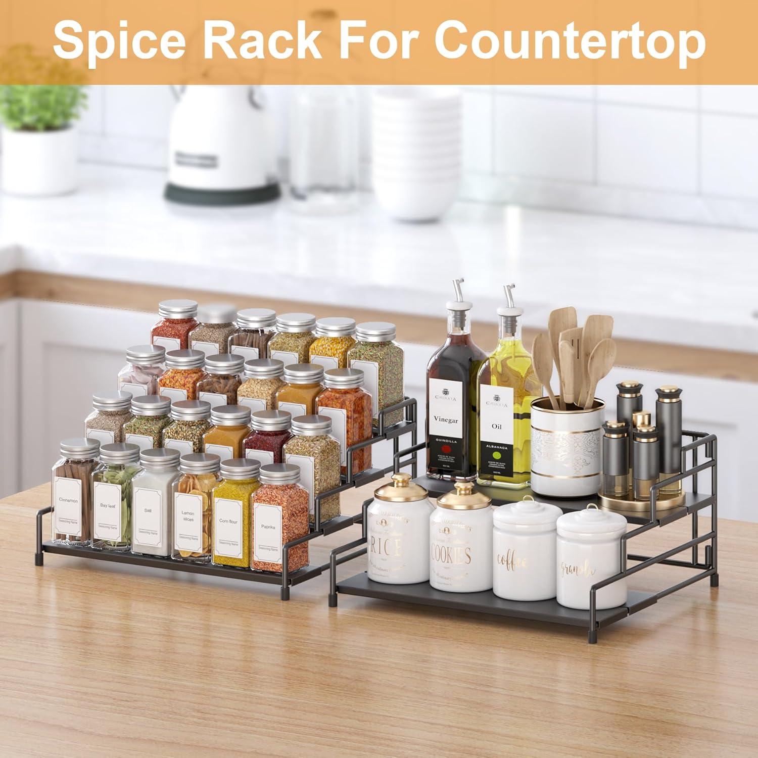 Organizador de Especias RUILALIFE 4 Niveles Ajustable Metal Negro