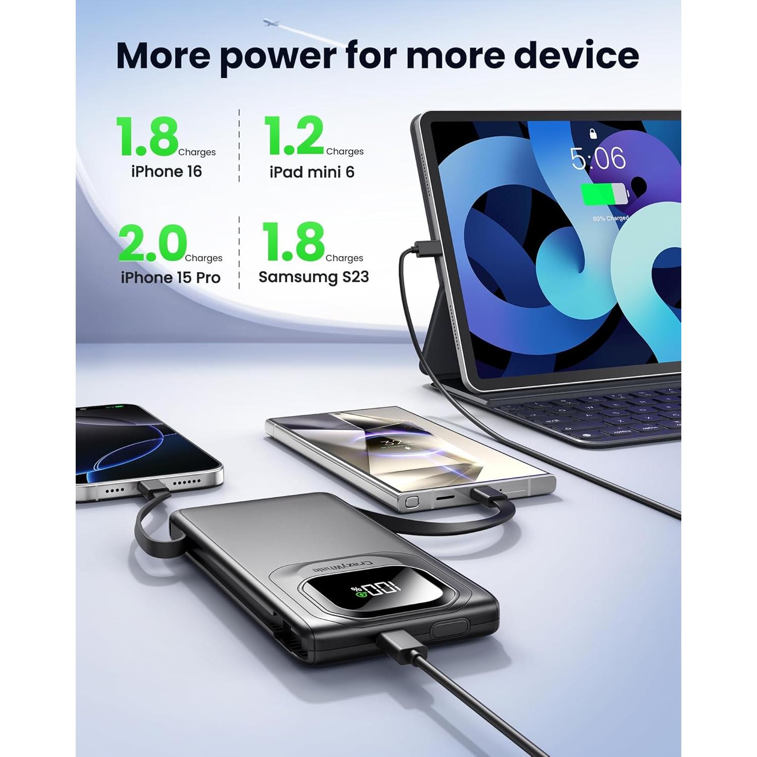 Cargador Portátil Power Bank 10000mAh 22.5W Carga Rápida Negro