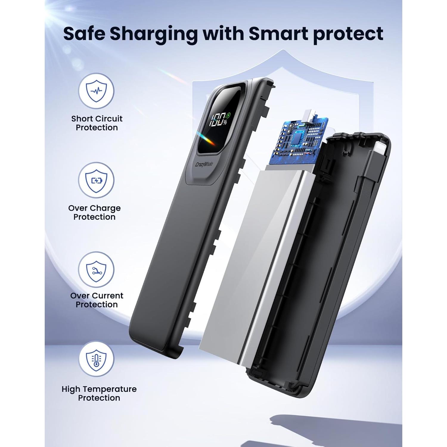 Cargador Portátil Power Bank 10000mAh 22.5W Carga Rápida Negro