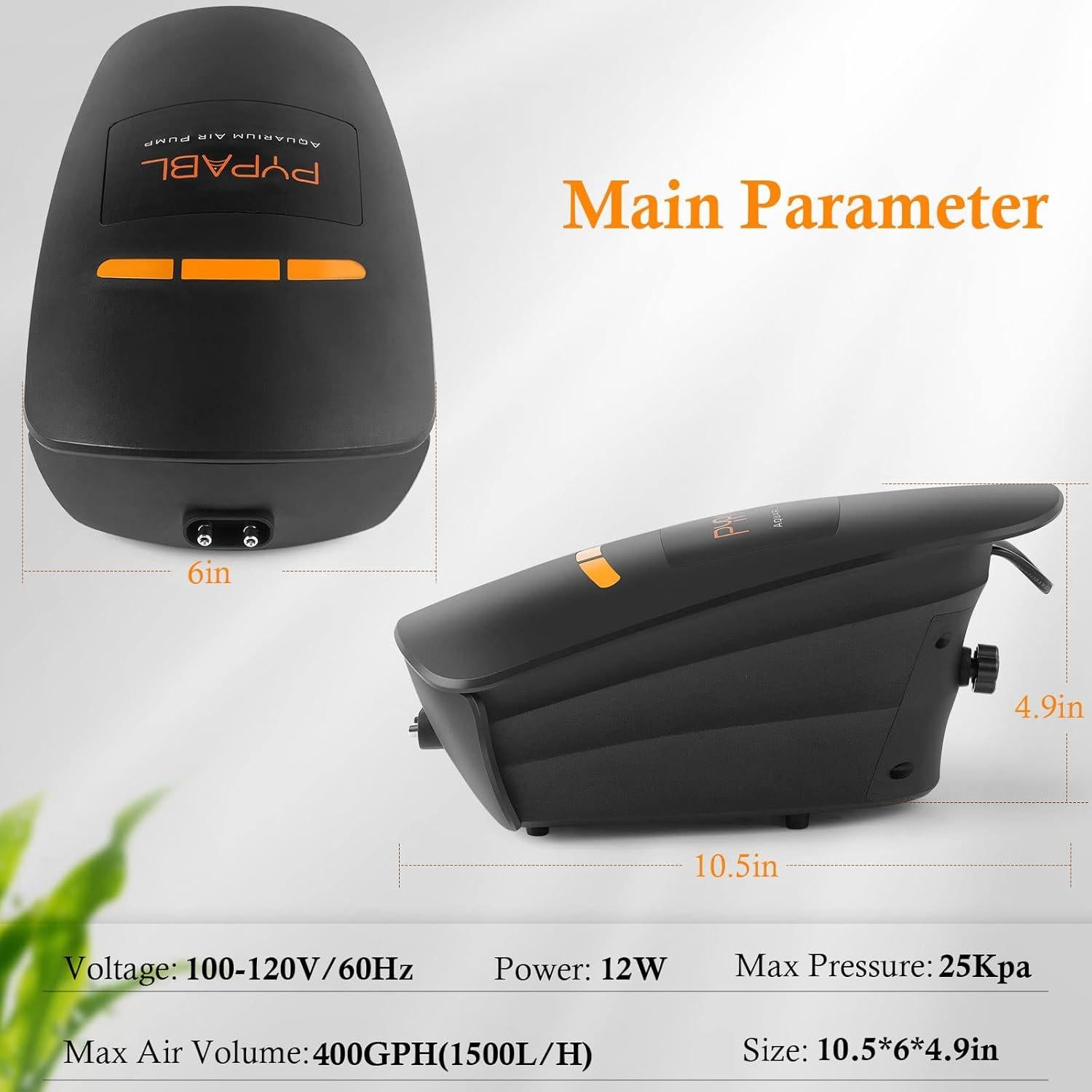 Bomba de Aire PYPABL 400GPH 1500L/H Silenciosa para Acuario