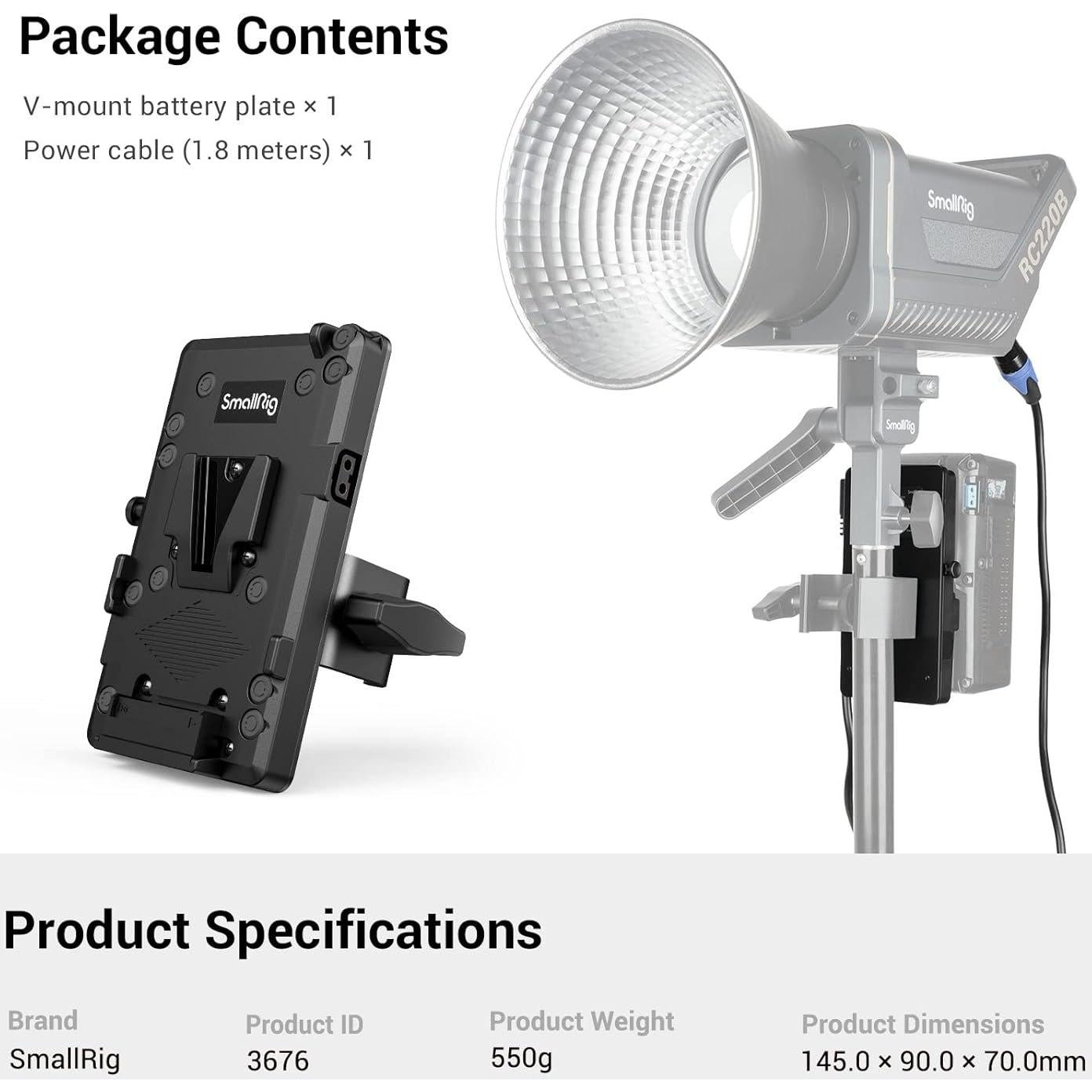 Placa de Batería V-Mount SmallRig 3676 para Luz COB