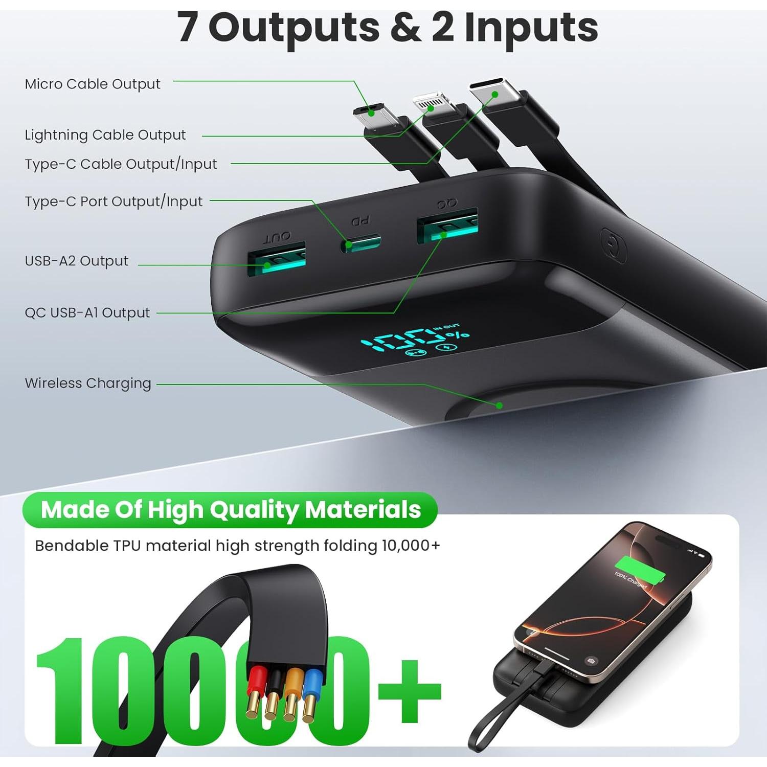 Cargador Portátil Inalámbrico YHO 40800mAh 25W con 3 Cables