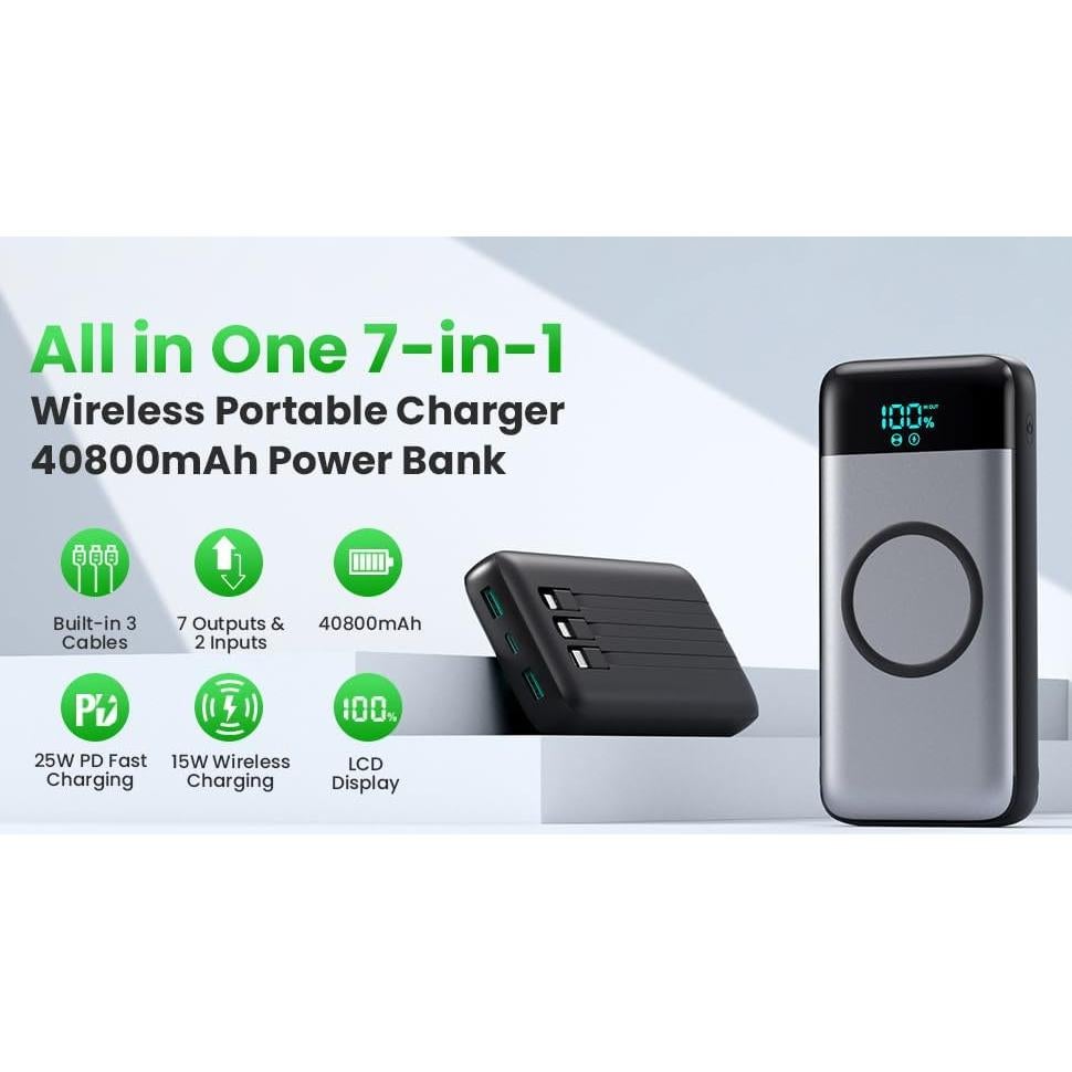 Cargador Portátil Inalámbrico YHO 40800mAh 25W con 3 Cables