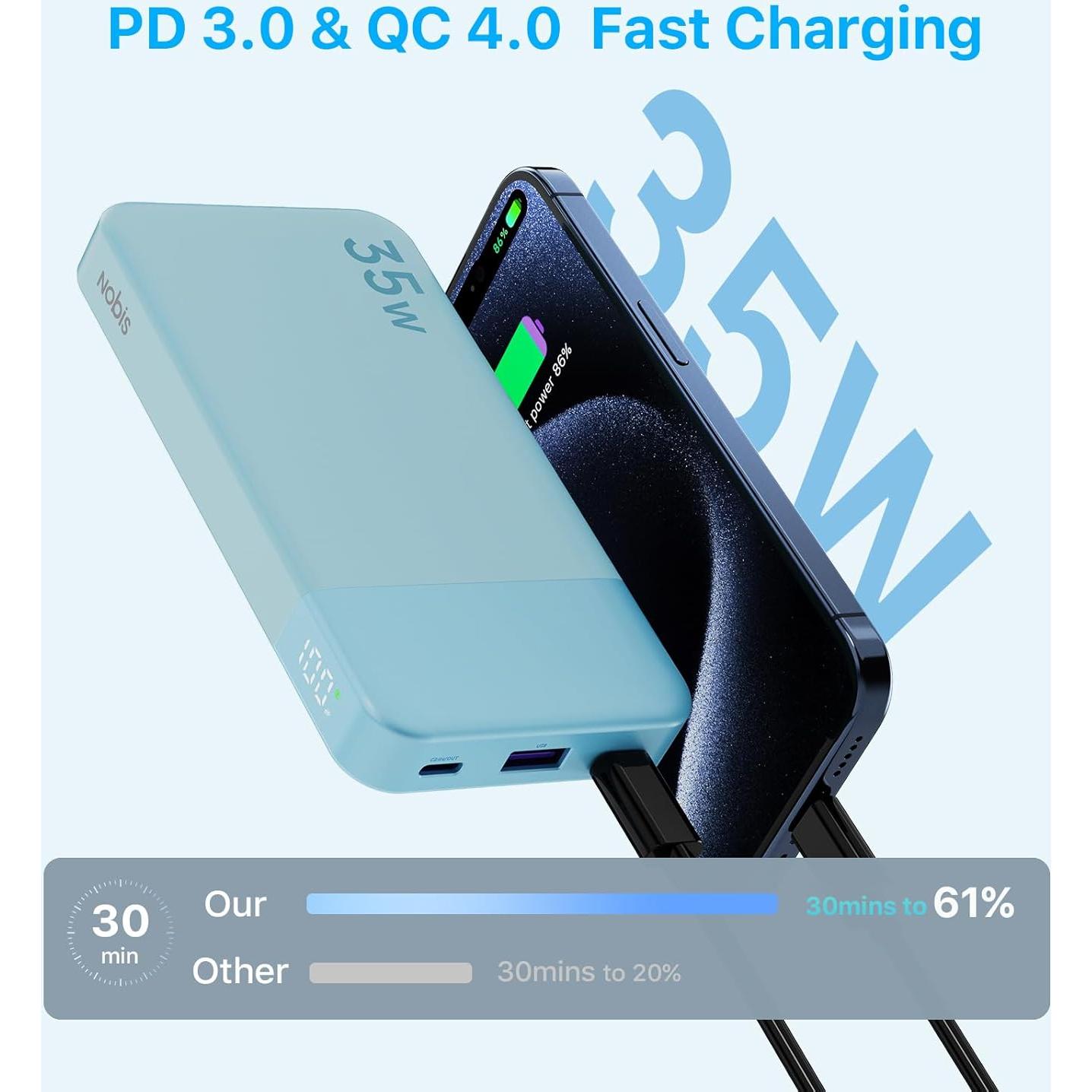 Cargador Portátil NOBIS 10000mAh Carga Rápida 35W Pantalla Digital