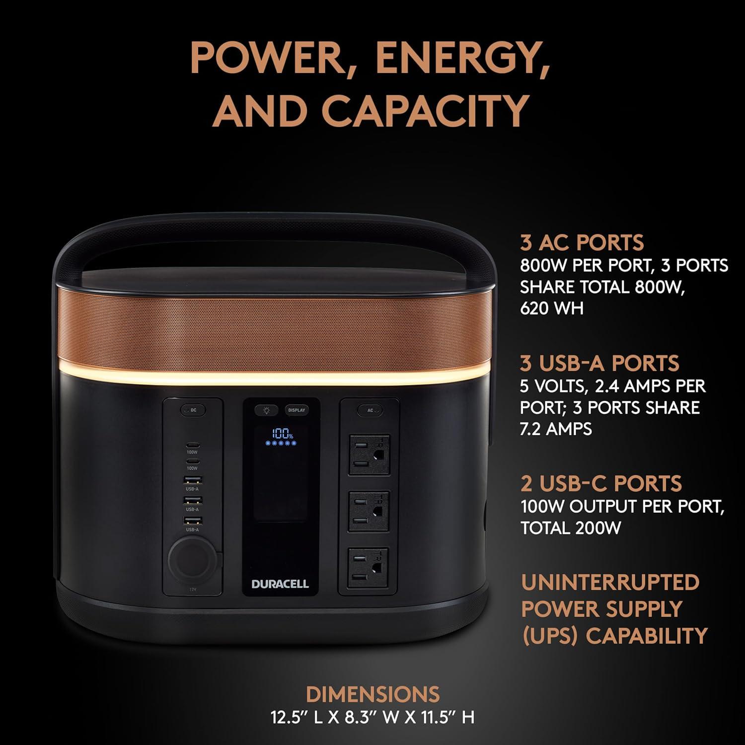 Estación de Energía Portátil Duracell G800 - 800W, Batería de Litio-Ion