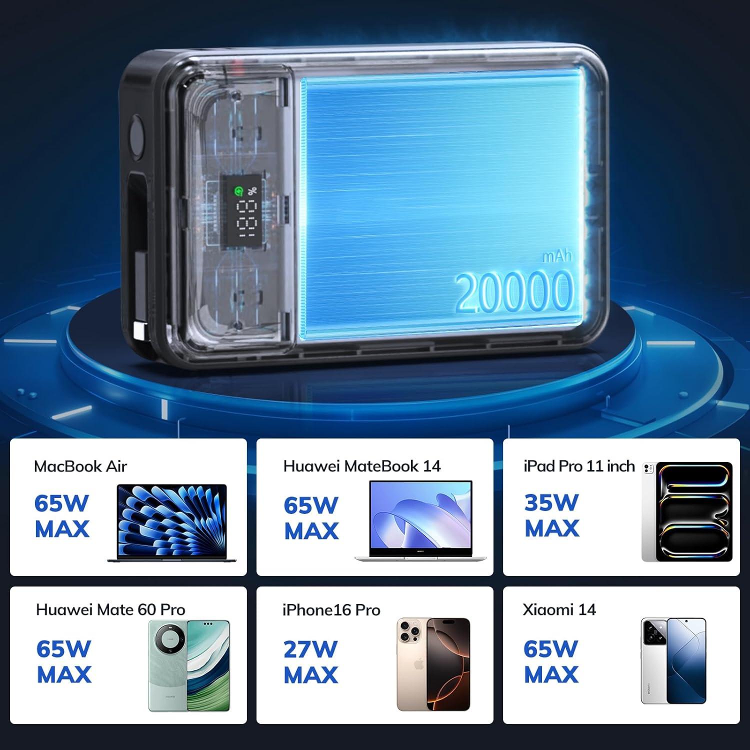 Banco de Energía Hichain 20000mAh 65W Cargador Portátil USB-C