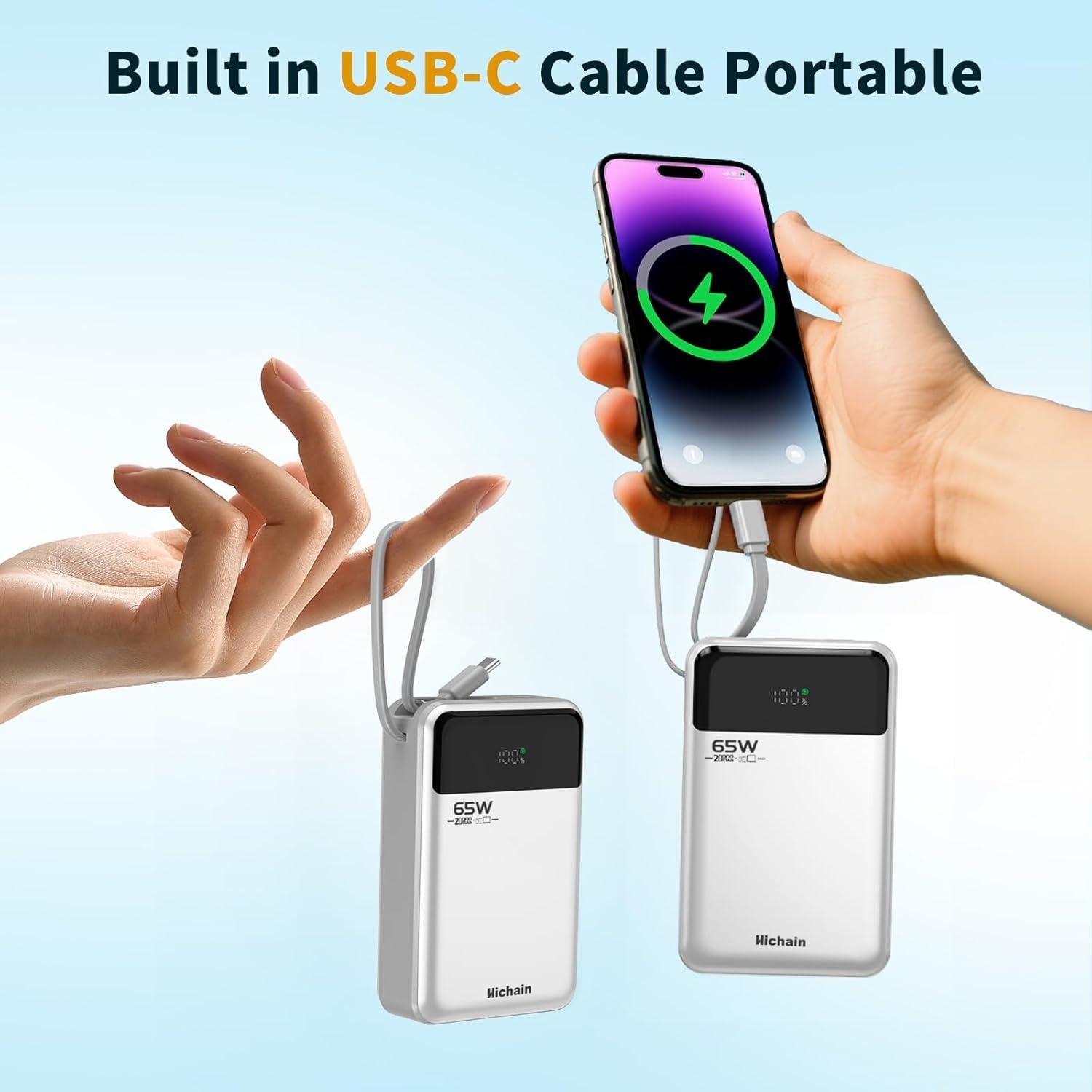 Banco de Energía Hichain 20000mAh 65W Cargador Portátil USB-C