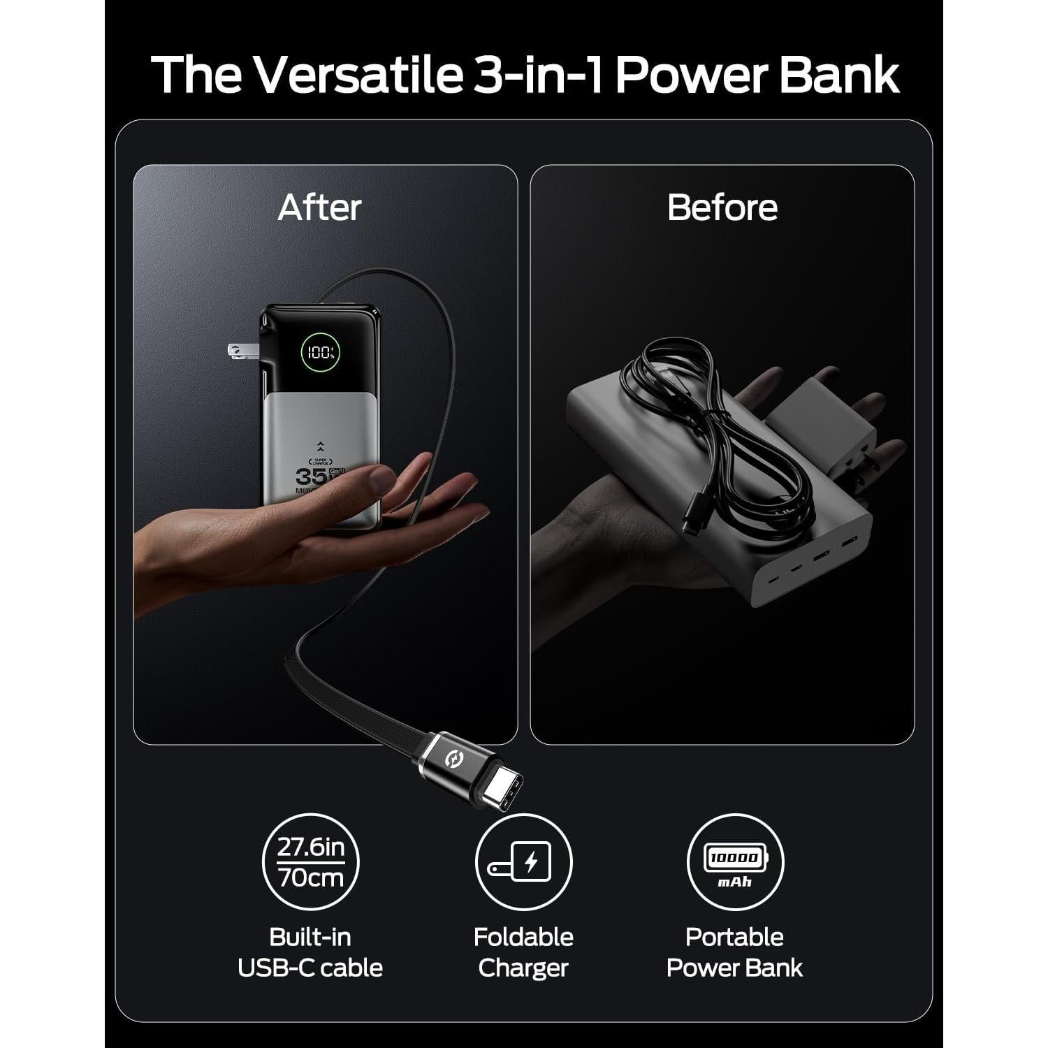 Cargador portátil 3 en 1 Move Speed 35W 10,000mAh USB-C