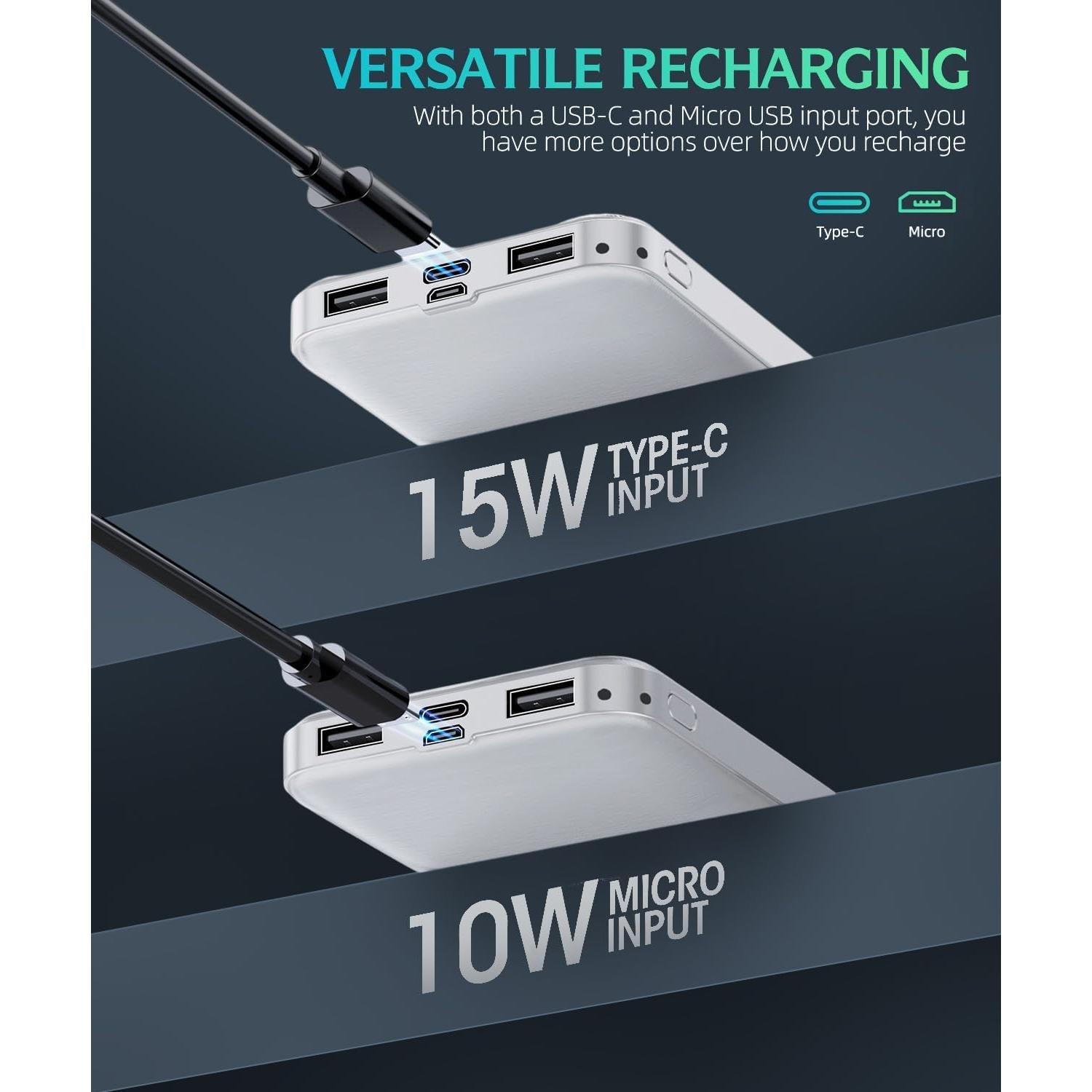 Cargador Portátil Batería Externa 15000mAh Doble USB Rápido