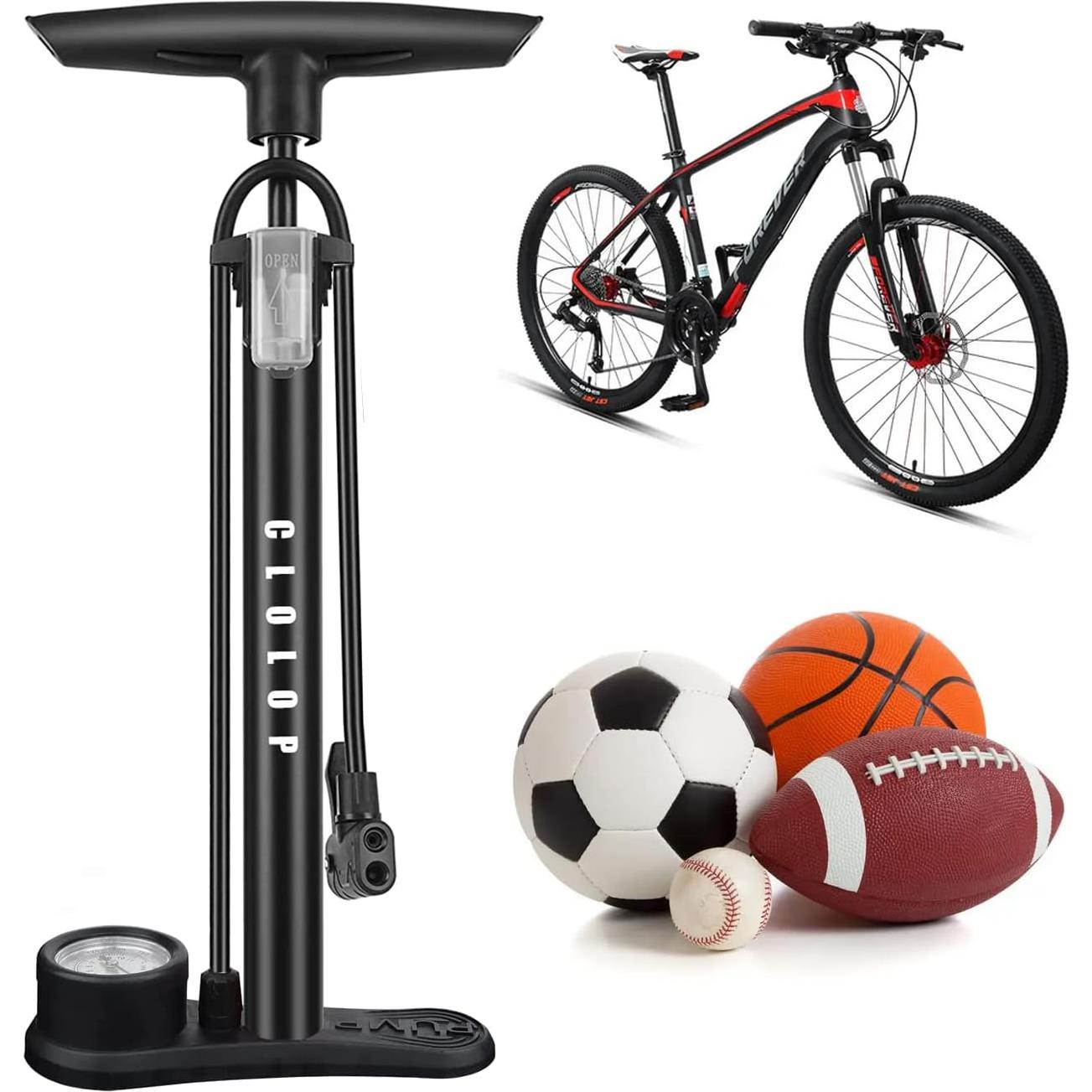 Bomba de Pie CLOLOP con Manómetro para Bicicleta y Pelotas