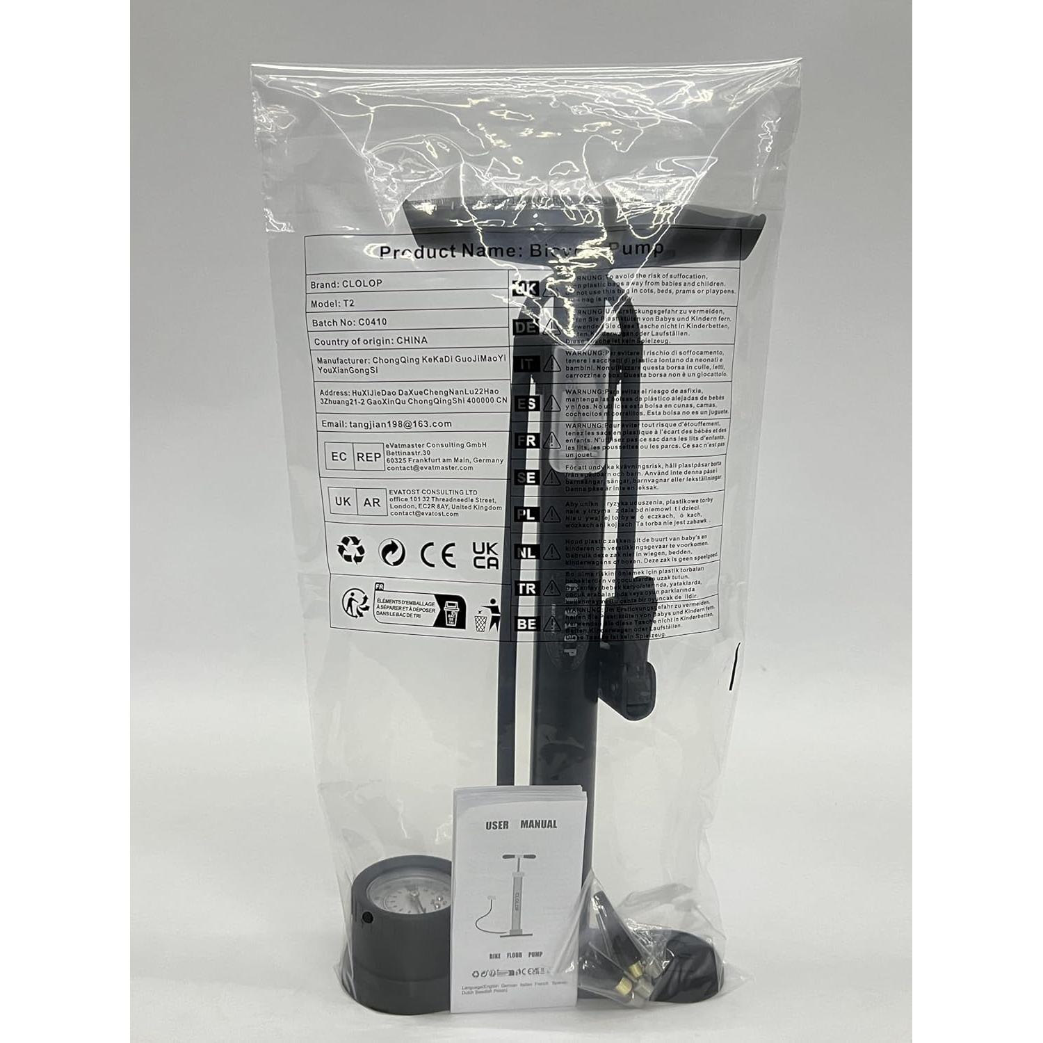 Bomba de Pie CLOLOP con Manómetro para Bicicleta y Pelotas