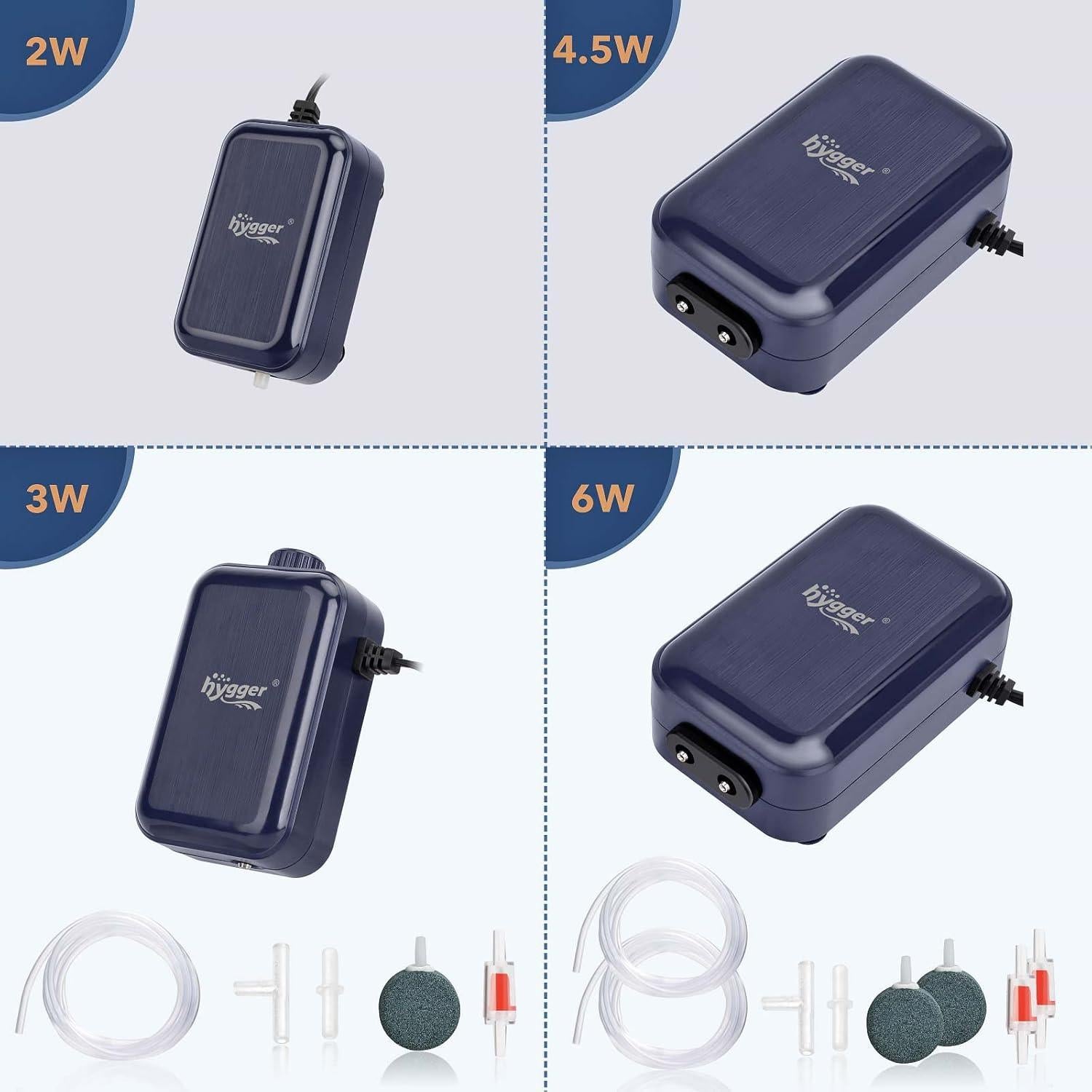 Bomba de aire para acuario Hygger 2W, silenciosa y compacta