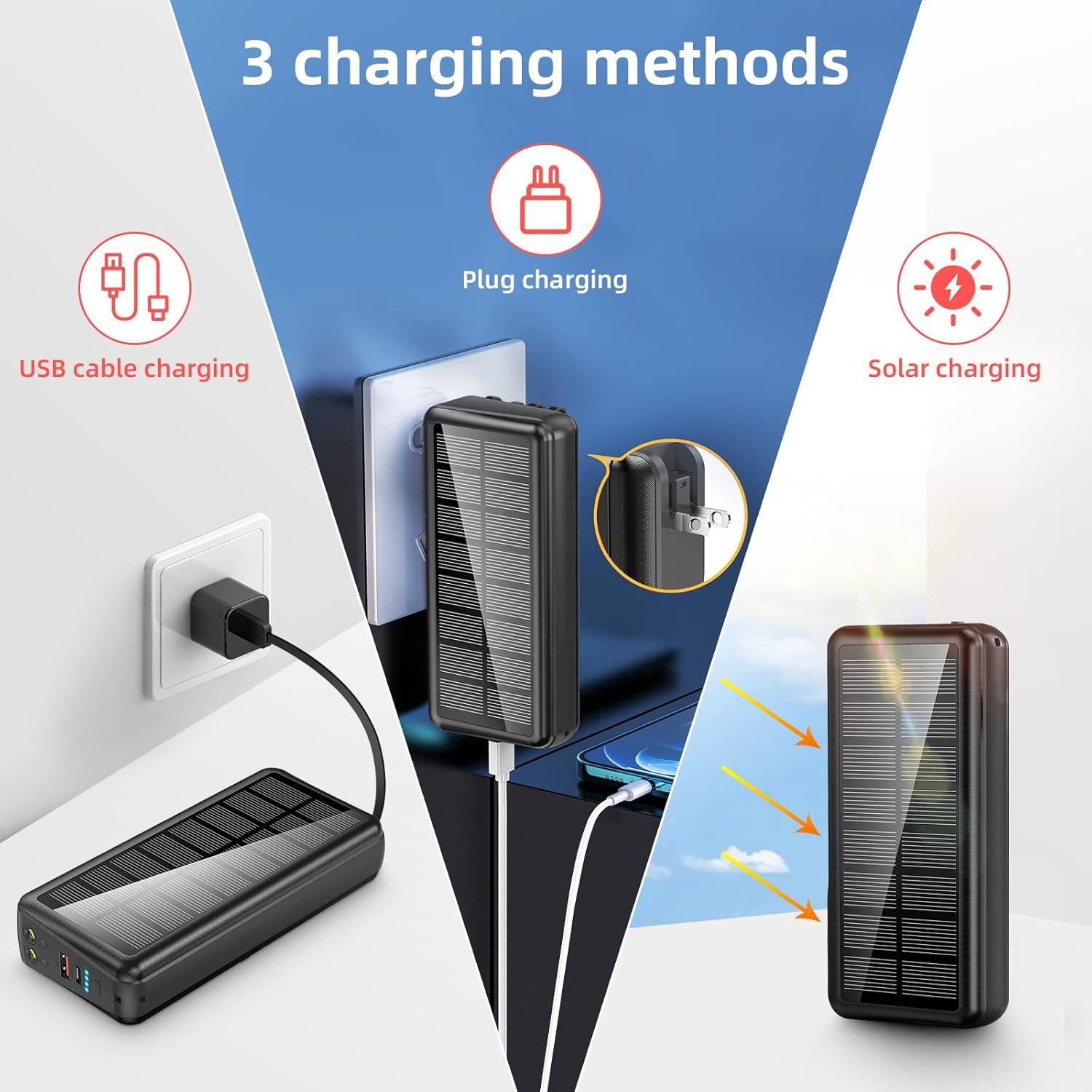 Cargador Portátil Solar 50000mAh PD 30W con 5 Salidas y 4 Entradas
