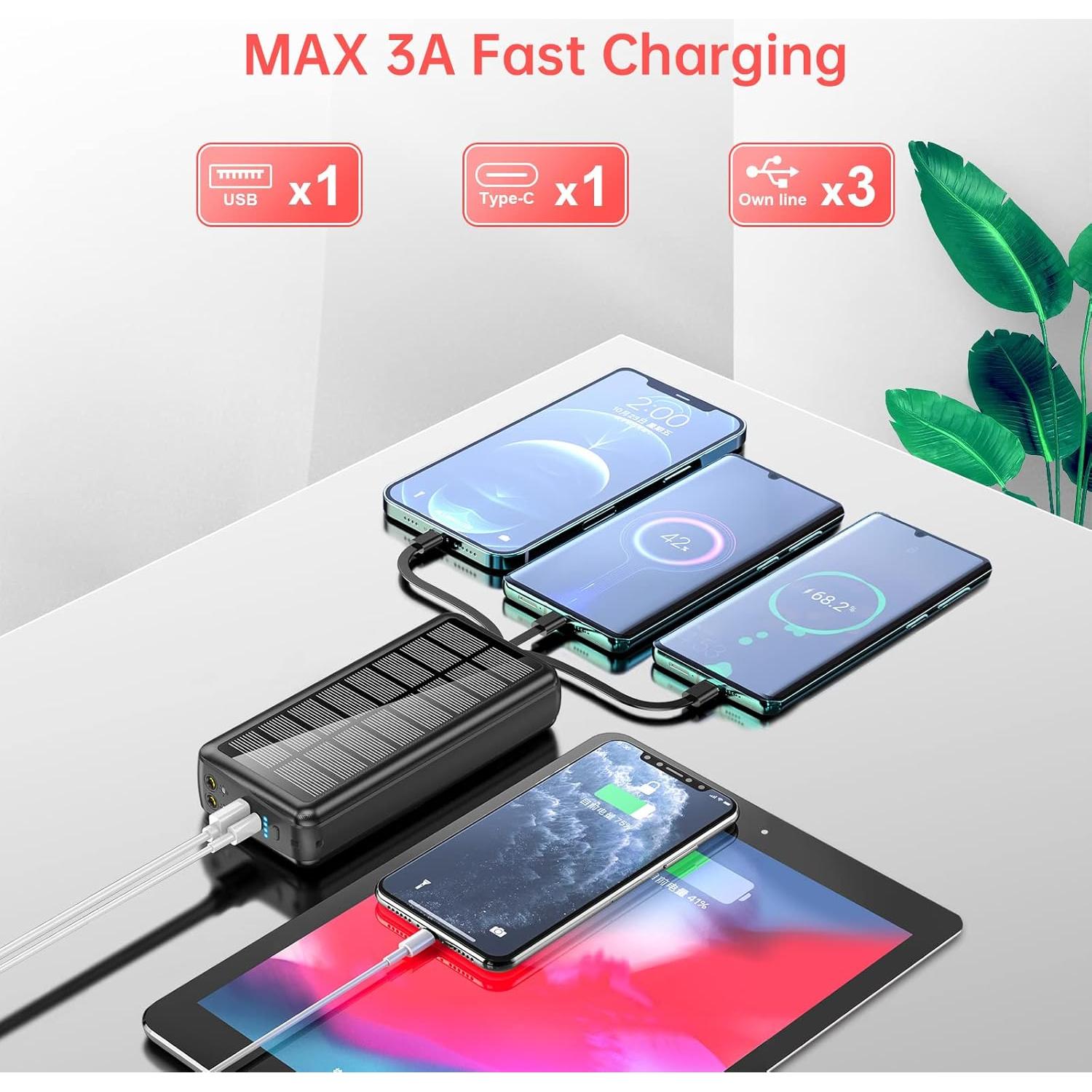 Cargador Portátil Solar 50000mAh PD 30W con 5 Salidas y 4 Entradas