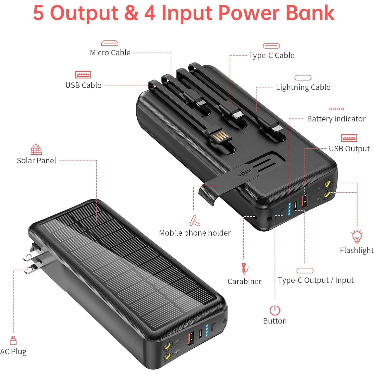 Cargador Portátil Solar 50000mAh PD 30W con 5 Salidas y 4 Entradas