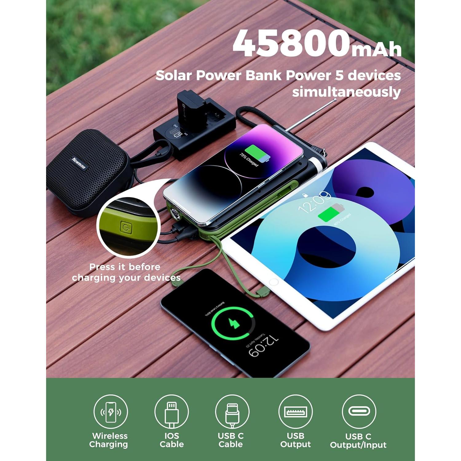 Banco de Energía Solar GOODaaa 45800mAh Cargador Inalámbrico