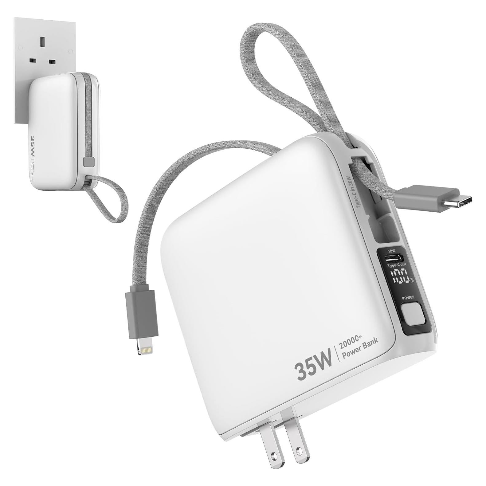 Cargador Portátil 35W con Enchufe de Pared 20000mAh Blanco