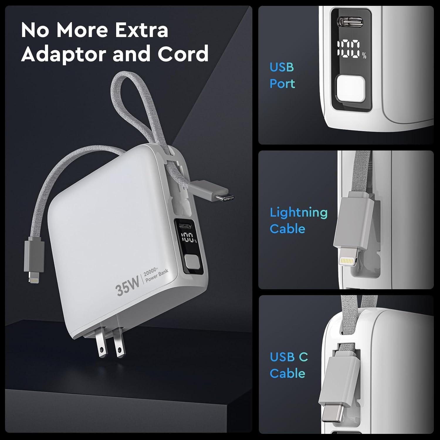 Cargador Portátil 35W con Enchufe de Pared 20000mAh Blanco