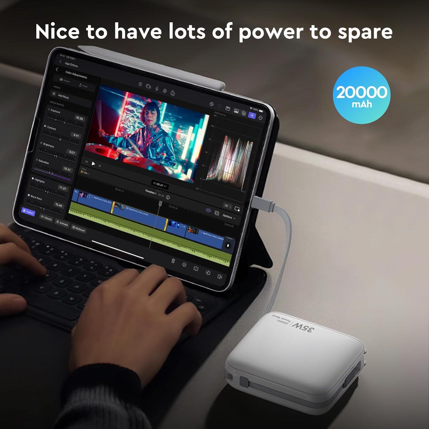 Cargador Portátil 35W con Enchufe de Pared 20000mAh Blanco