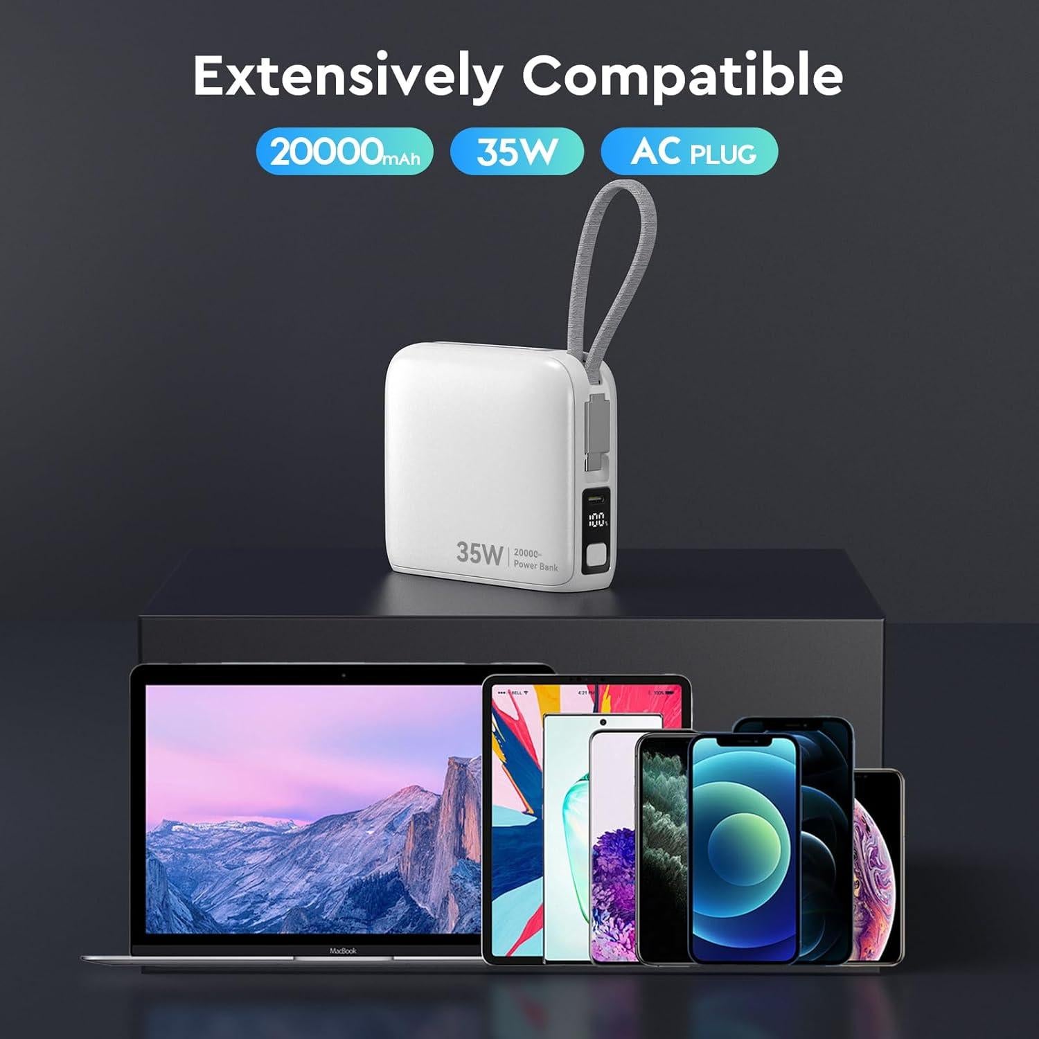 Cargador Portátil 35W con Enchufe de Pared 20000mAh Blanco