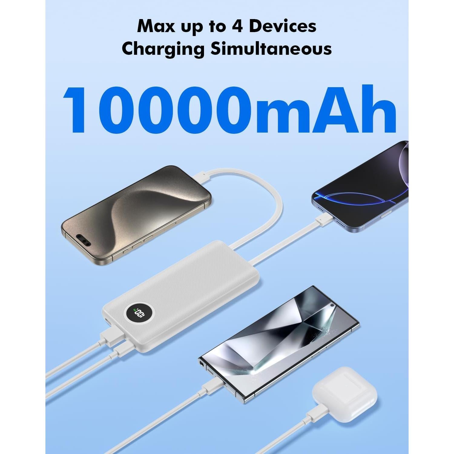 Cargador Portátil 10000mAh 22.5W PD con Cables Integrados